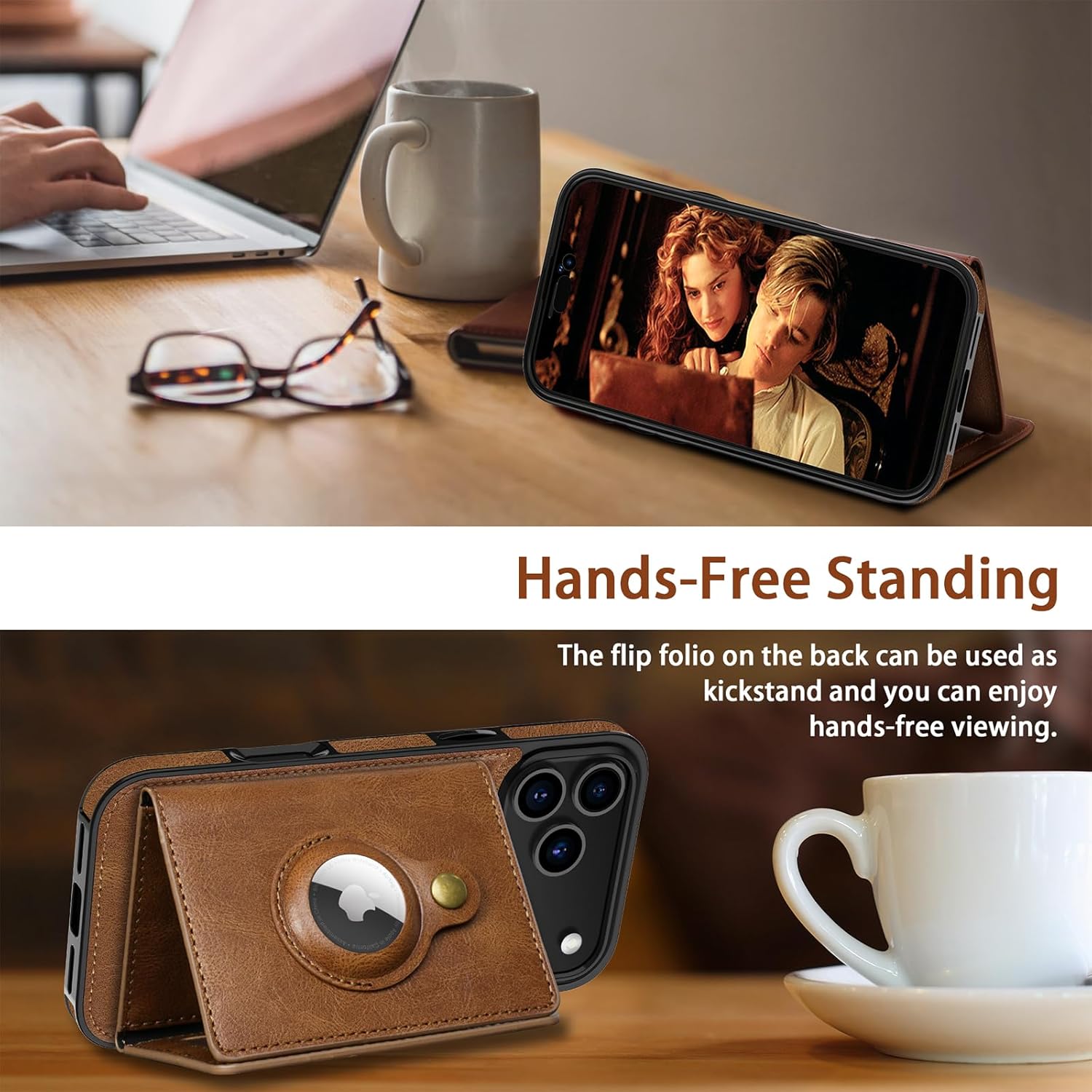 LOHASIC for iPhone 17 Pro Max Case, 2-in-1 Detachable Wallet Leather Phone Cases with Card Holder with Airtag Holder Protective Cover Compatible with MagSafe, Brown - Image 5