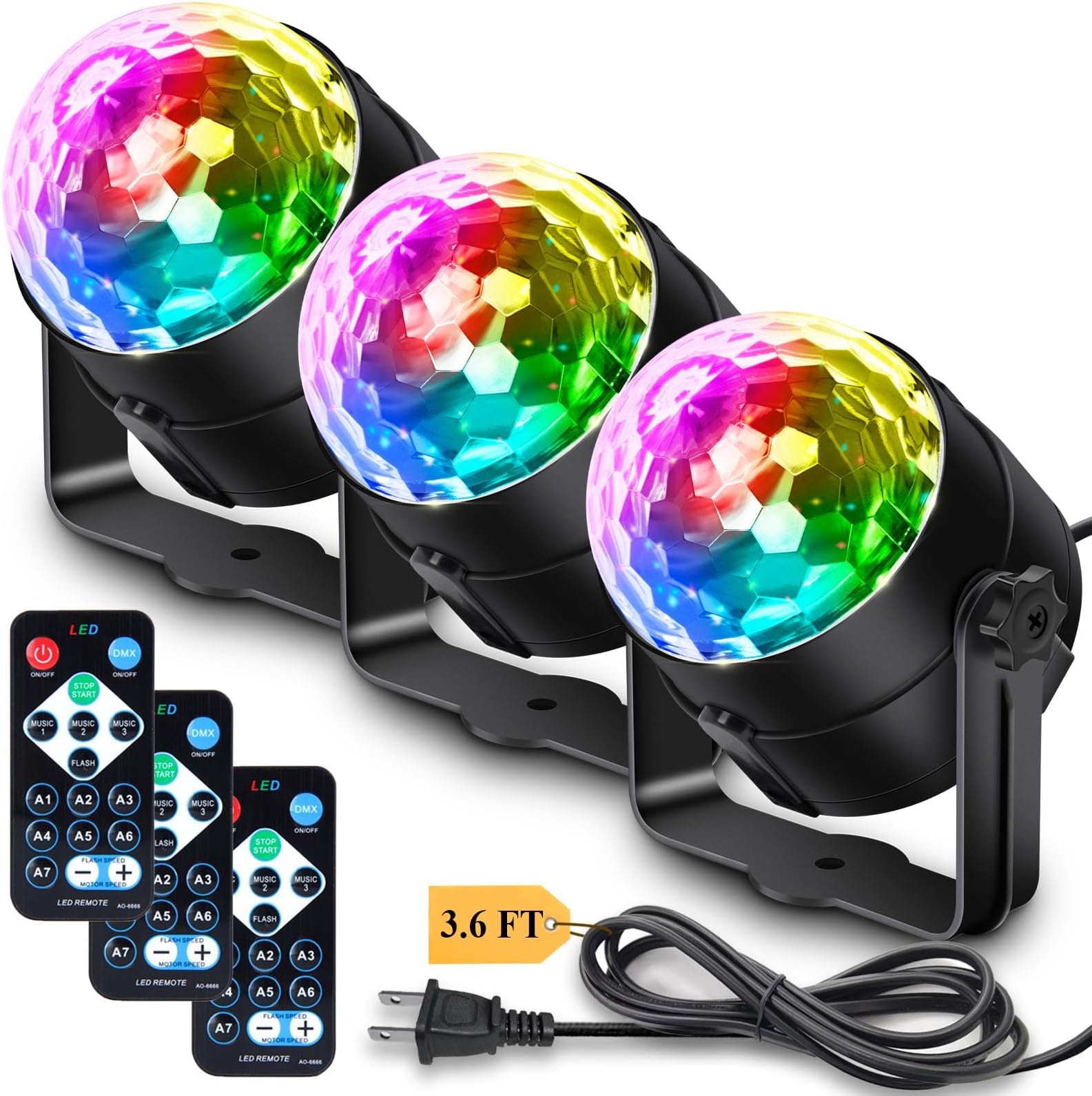 Apeocose 3-Pack Disco Ball Party Lights Sound Activated with Remote Control, 12 Modes Strobe Stage DJ Lights for Home Room Karaoke Dance Party Supplies Birthday Party Decorations White Elephant Gifts
