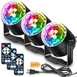 3-Pack Disco Ball Party Lights Sound Activated Remote, Strobe Stage DJ Lights for Valentines Day Decorations Mardi Gras Birthday New Years 2026 White Elephant Gifts Home Dance Party Supplies