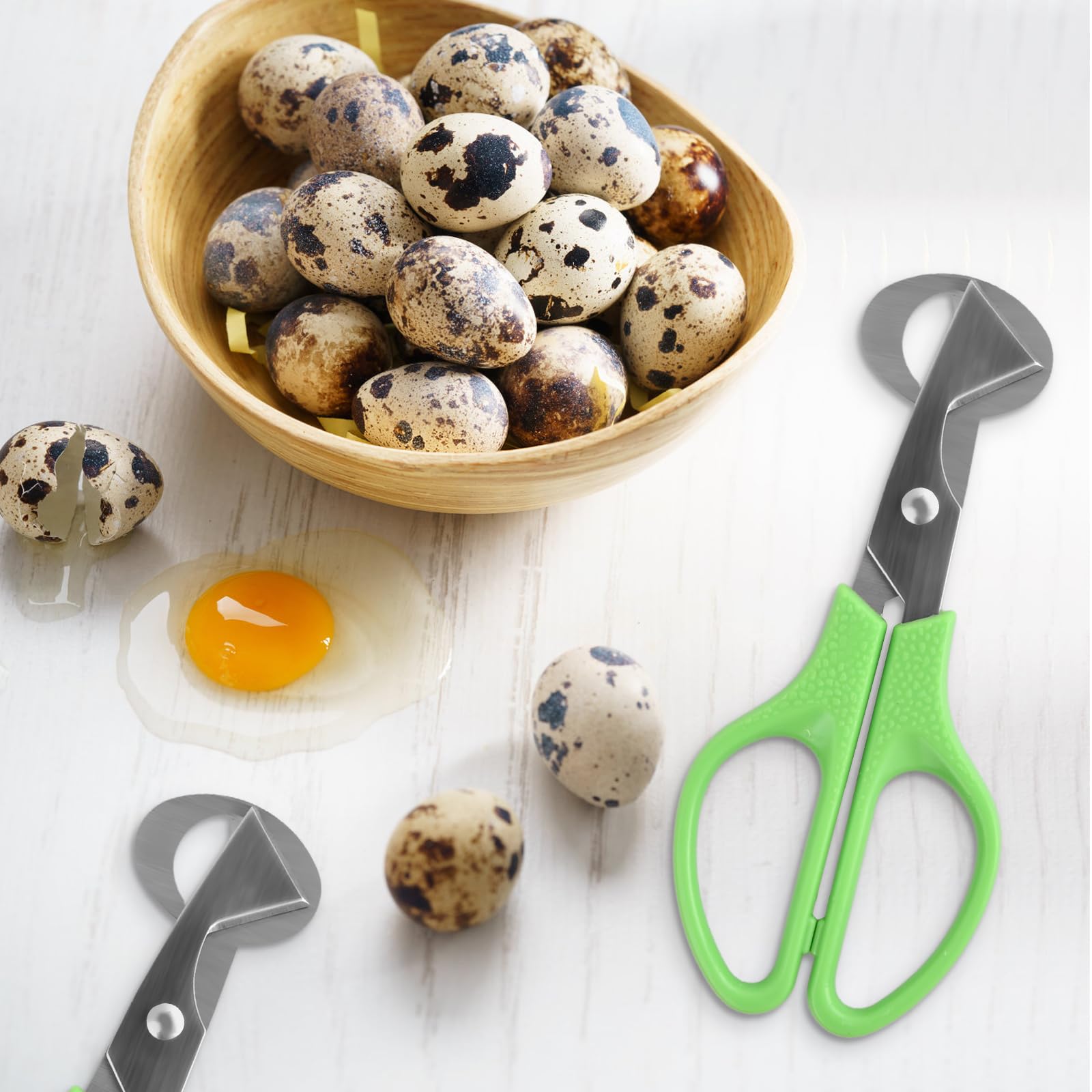 Tijeras Huevos de Codorniz de Acero Inoxidable, Cortador de Cáscara Huevo, Abridor de Huevos, Tijeras de Cocina, Negro, Verde