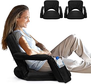2 Pack Stadium Seats for Bleachers with Upgraded Armrests and Strong Back Support, Bleacher Seats with Extra Wide Cushion, 6.6LBS Lightweight, 6 Reclining Positions, Floor Chair for Indoor Outdoor