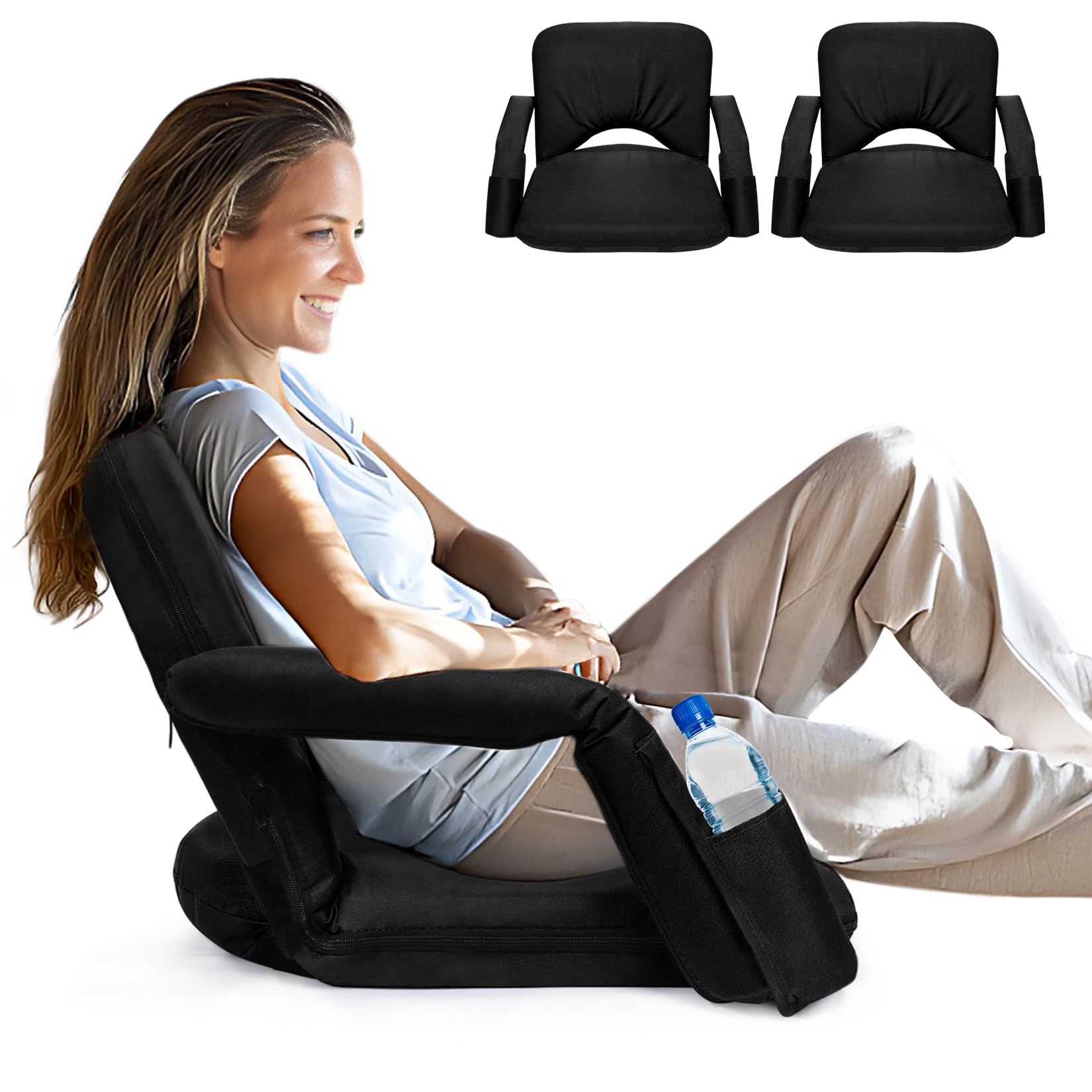 Photo 1 of 2 Pack Stadium Seats for Bleachers with Upgraded Armrests and Strong Back Support, Bleacher Seats with Extra Wide Cushion, 6.6LBS Lightweight, 6 Reclining Positions, Floor Chair for Indoor Outdoor