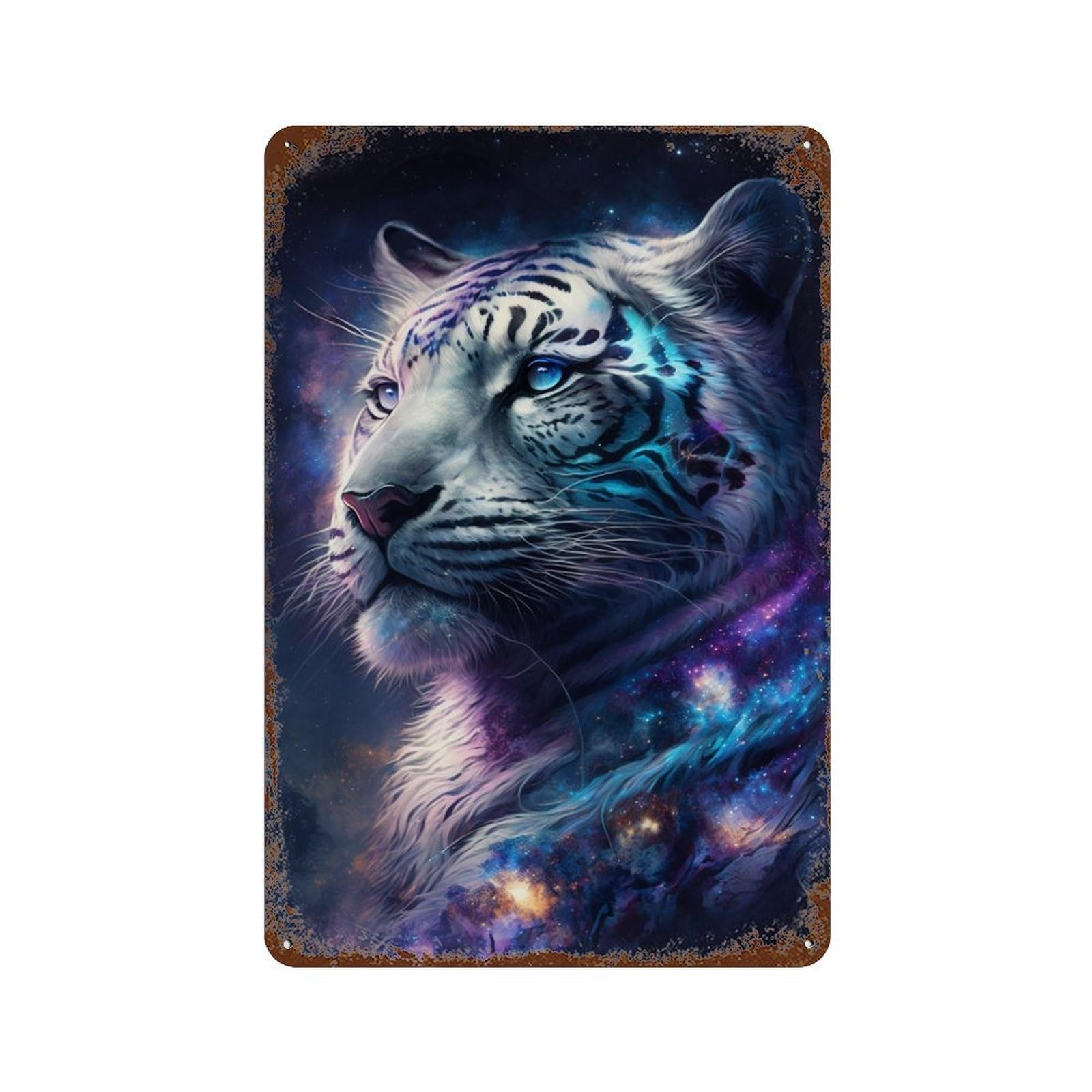 Cosmic Tiger Portrait-14 Rust Effect Tin Sign 11.8"x7.9", Vintage Wall Decor for Garage, Pub Or Kitchen