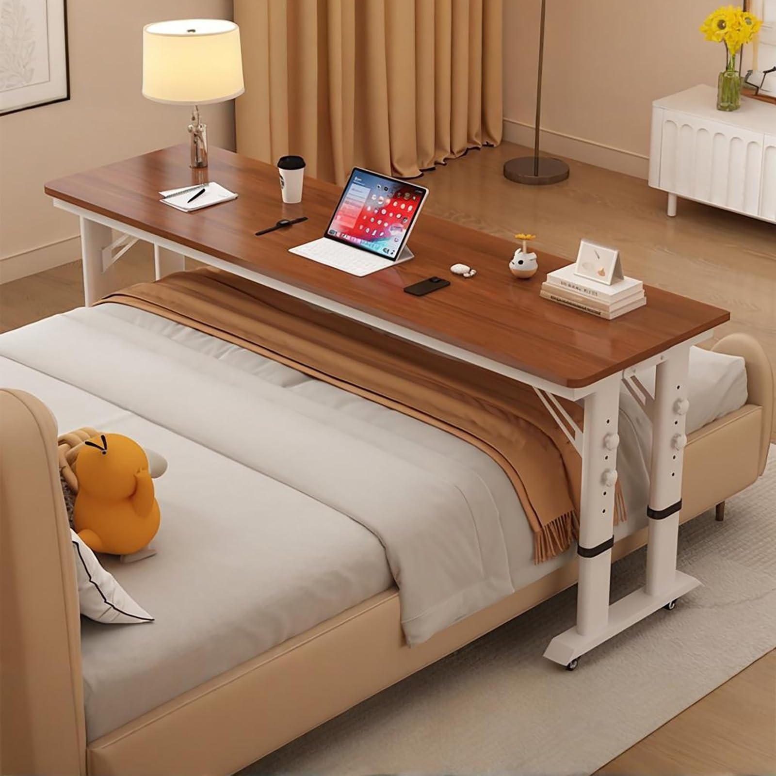 Table de lit réglable pour canapé et grand lit king size station marron