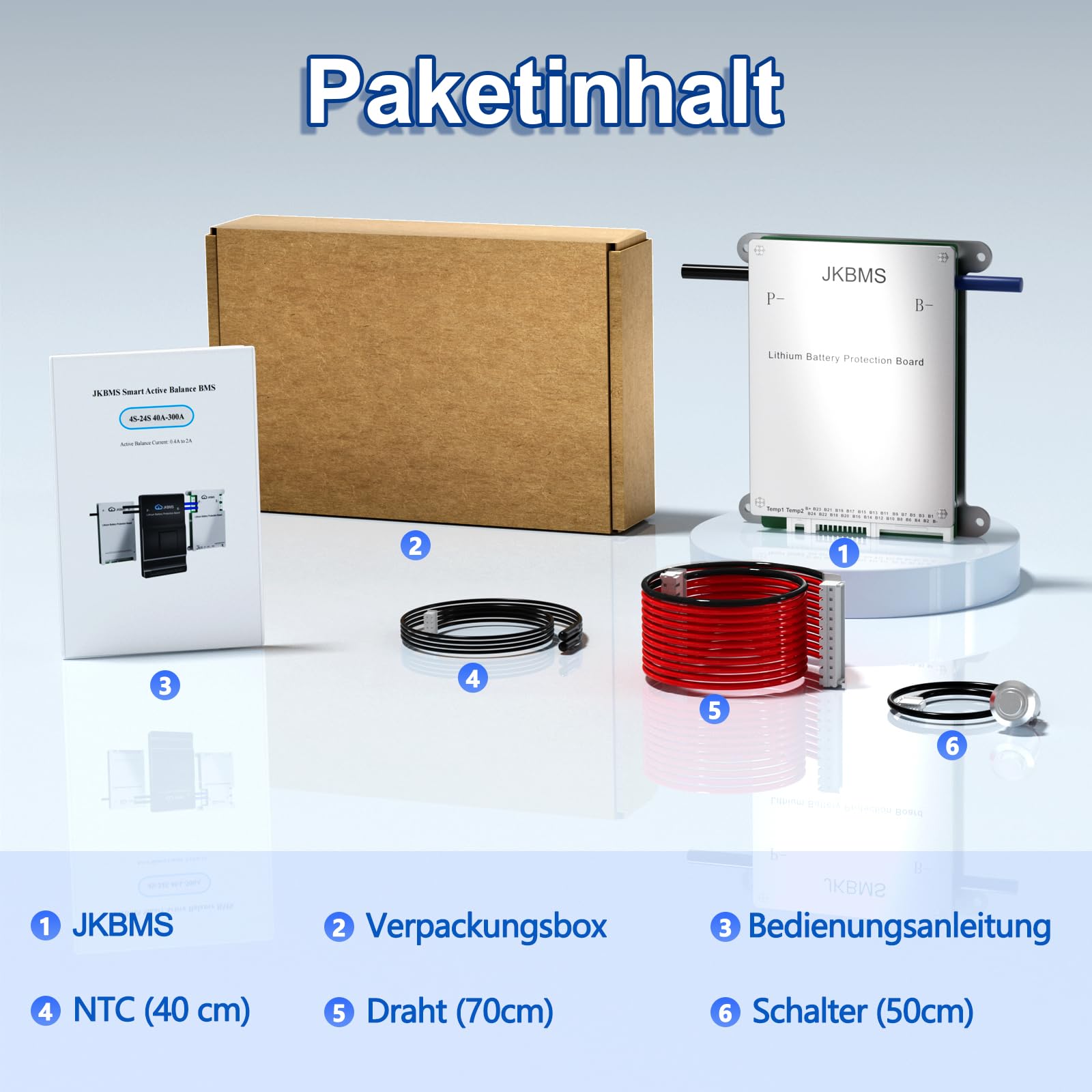 JKBMS Smart BMS 8S-17S 24V-60V 40A 0.4A Aktives Balance-BMS mit eingebautem Bluetooth und RS485 Batterieschutzplatine für Li-Ion,LiFePO4 und LTO Lithium-Akkupacks (JK-BD4A17S4P)