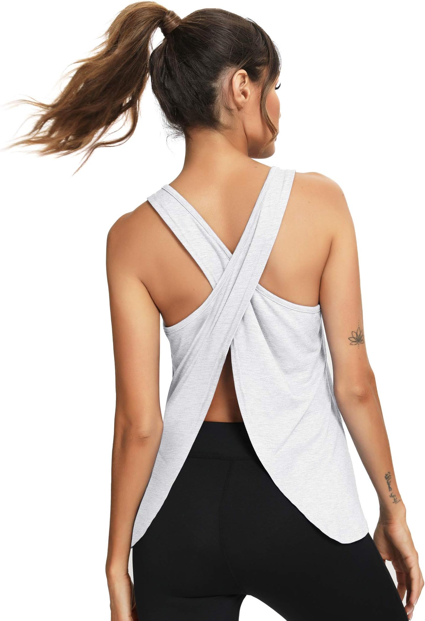LYHNMWOpen Back Workout Top Backless Yoga Shirts Tie Back Workout Tank Activewear Shirts Exercise Yoga Tank Tops (1-3Pack)