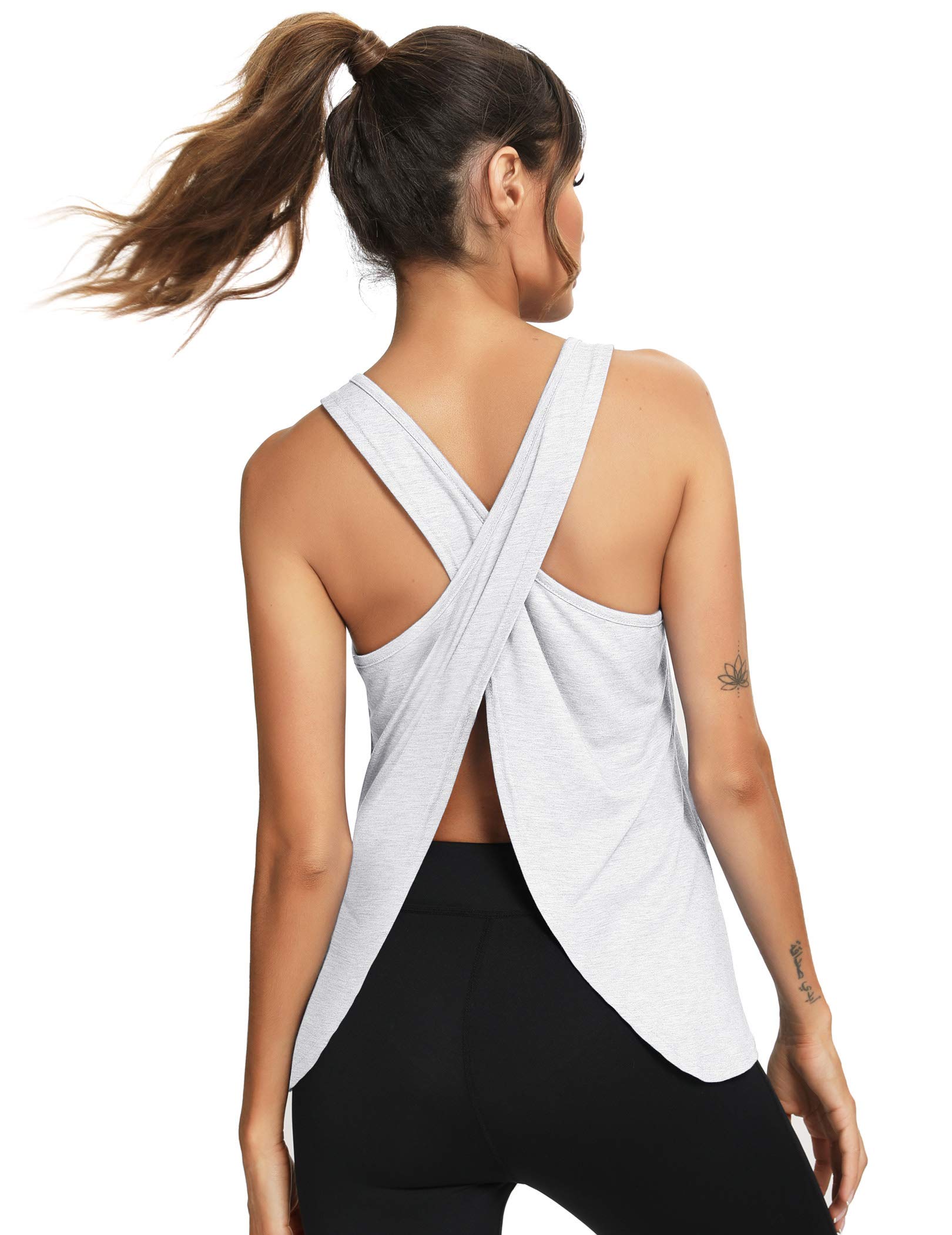 LYHNMWOpen Back Workout Top Backless Yoga Shirts Tie Back Workout Tank Activewear Shirts Exercise Yoga Tank Tops (1-3Pack)