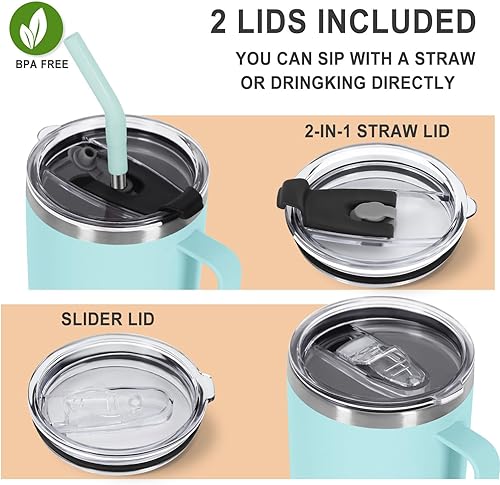 Miniatura 5 de Wzaytia Vaso aislado de 30 onzas con asa, de acero inoxidable, vaso de viaje de acero inoxidable, taza de café aislada de doble pared, a prueba de