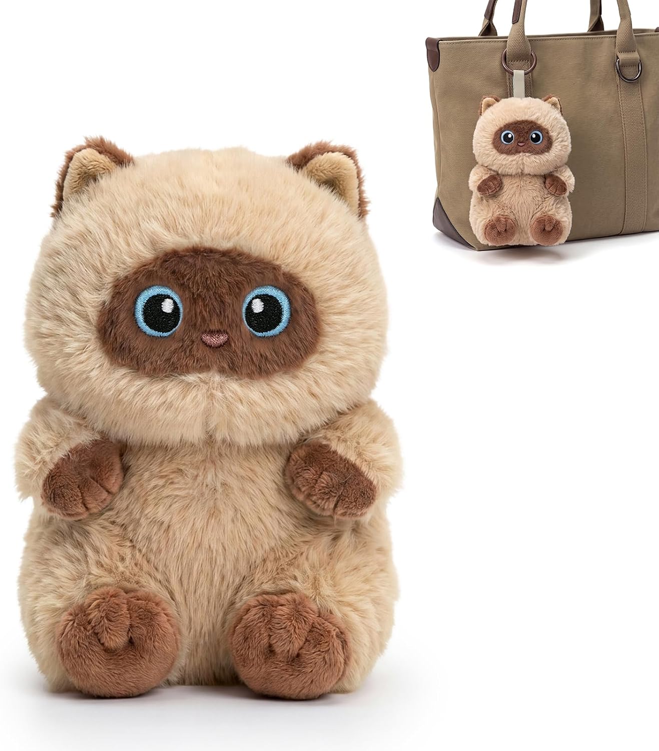 PEACH CAT Siamese Cat Stuffed Animal Cute Plush Keychain for Backpack Small Plush Pendant Toys Bag Charms Gifts for Kids & Adults