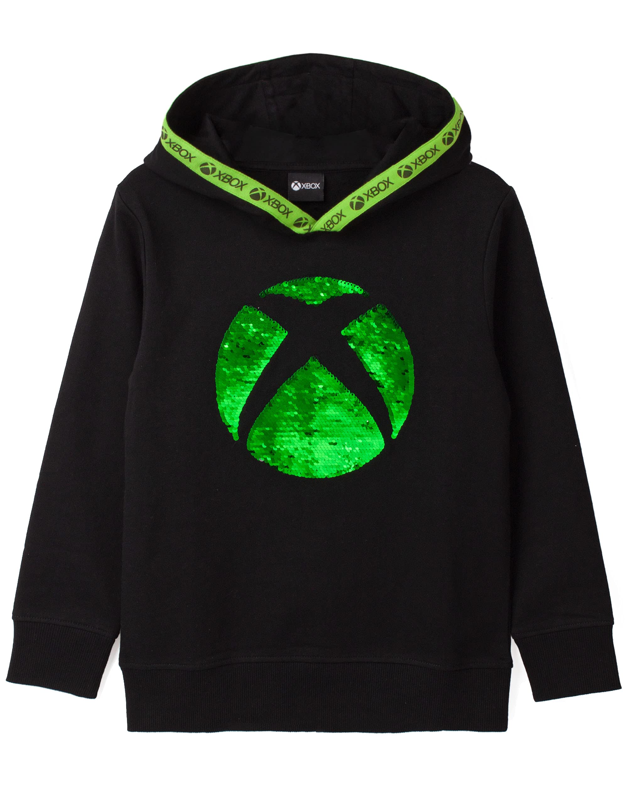 Xbox Boys Black Hoodie For & Girls | Kids Green Silver Game Flip Sequin Hooded Sweater | Childrens Gamers Jumper Clothing Merchandise 12-13 Years