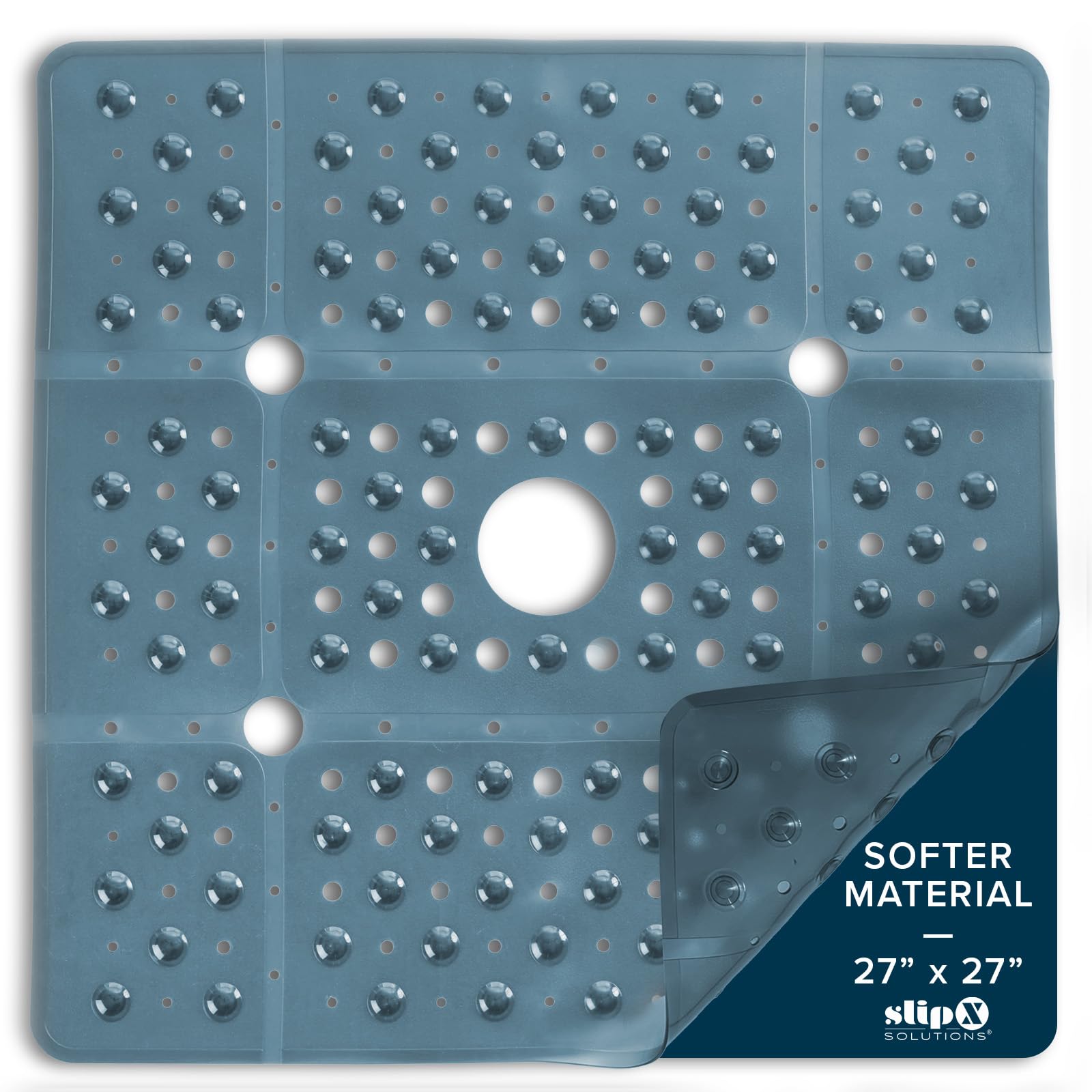 SlipX Solutions 27" Oversize Square Shower Mat, Non-Slip Mat for Elderly & Kids, 100+ Power Grip Suction Cups for Smooth Surfaces, Machine Washable,