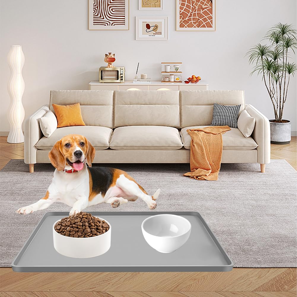 CEWROM Alfombrilla de Silicona para Frigorífico con Borde Elevado, Bandeja Antigoteo Impermeable y Antideslizante, Protección del Suelo contra Agua y Arañazos – Gris