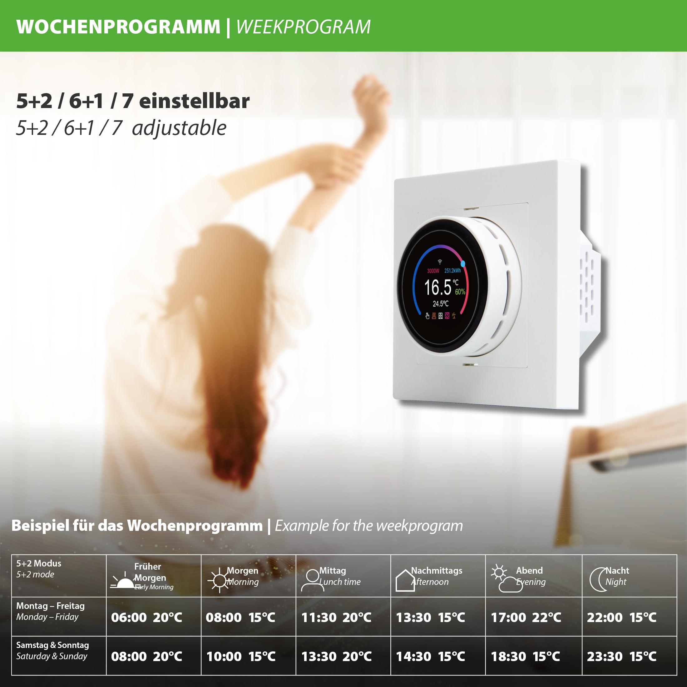 Mi-Heat TH11 WiFi Smart Raumthermostat weiß - für Fussbodenheizung Temperaturregler Thermostat Tuya App