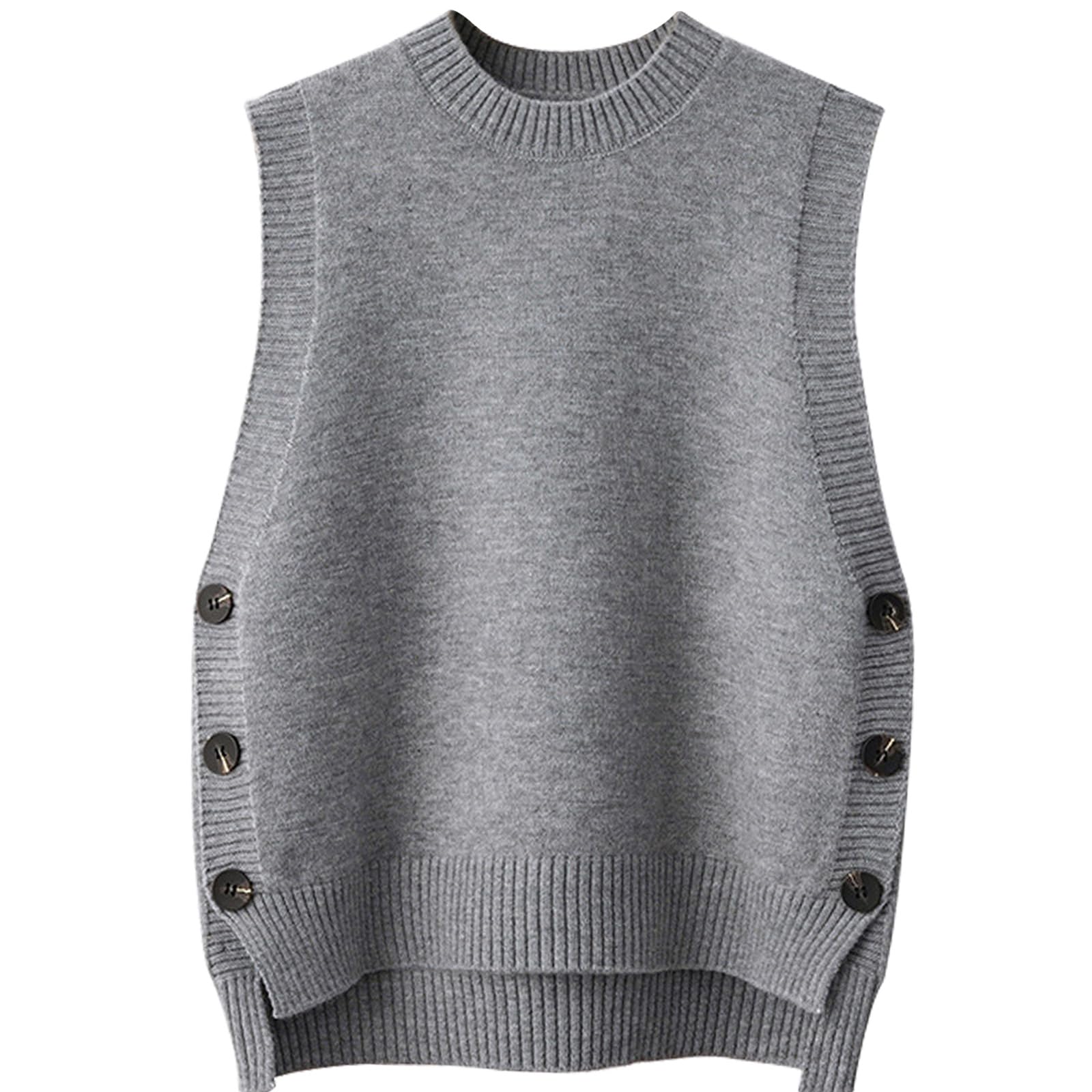 ZUEVI Womens Sweater Vest Round Neck Knit Pullover Vests Trendy Classic Sleeveless Pullover Sweaters Tops