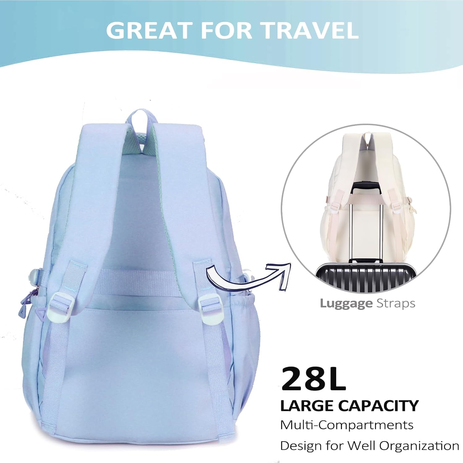 Cute Backpack for Teen Girls Boys, Aesthetic Laptop Bookbag for College High Middle School Student Women, Blue - Image 6