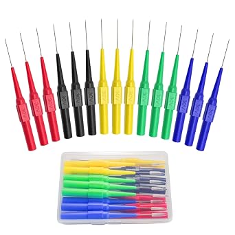 15PCS Insulated Automotive Back Probe Set, Wire Piercing Probe Non-Destructive Multimeter Puncture 0.7mm Needle Pin with 4mm Banana Socket 5 Colors