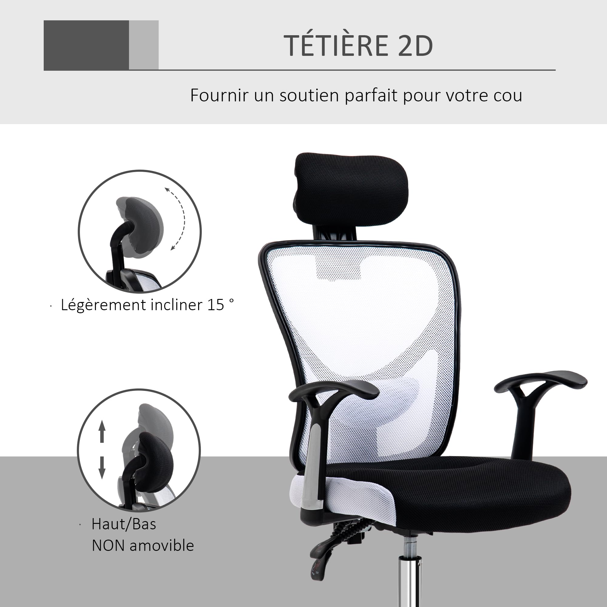 Vinsetto Chaise de Bureau Ergonomique en Maille Appui-tête Noir et Blanc