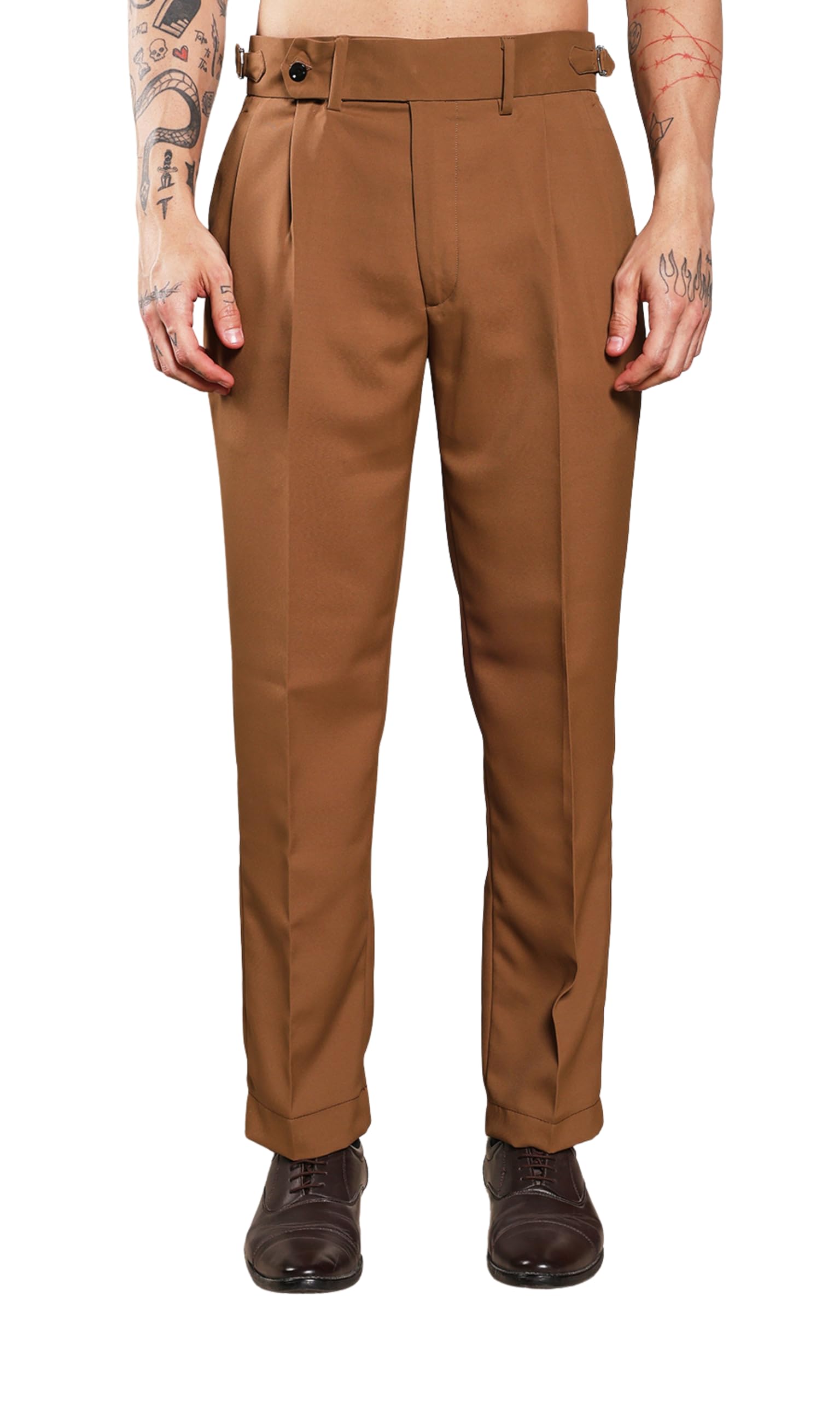 Gurkha Pants for Men | Trouser for Men | Formal Pant | Single Button | Loose Fit Trouser High Waist Pleated Casual Trousers | Vintage Straight Leg Pants for Office Smart Casual Travel Party-picture-14