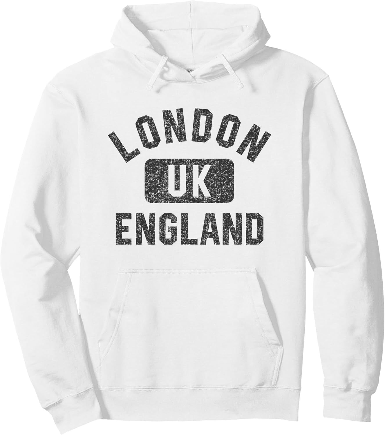London England UK Gym Style Distressed Black Print Pullover Hoodie