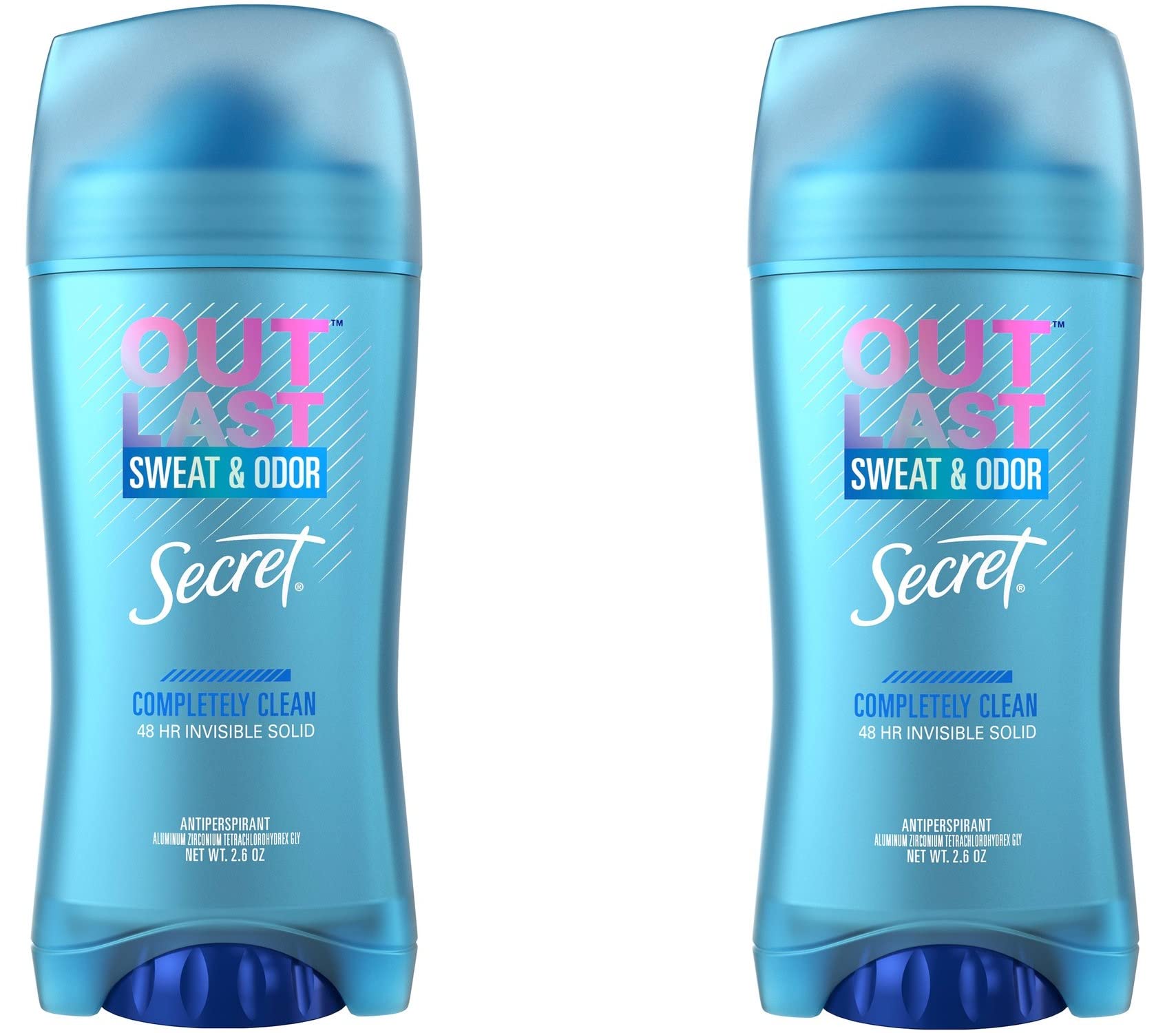 Secret Outlast Invisible Solid Antiperspirant Deodorant for Women, Completely Clean, 2.6 oz (Pack of 2)