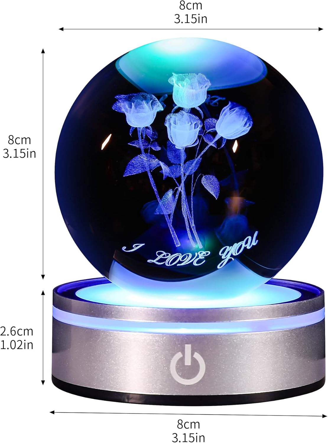 3D Rose Crystal Ball with LED Colourful Light Base,Unique Gifts Her for Valentine's Birthday Wedding,Romantic Anniversary Present with Girlfriend Wife Mom Women I Love You Night Light - Image 4