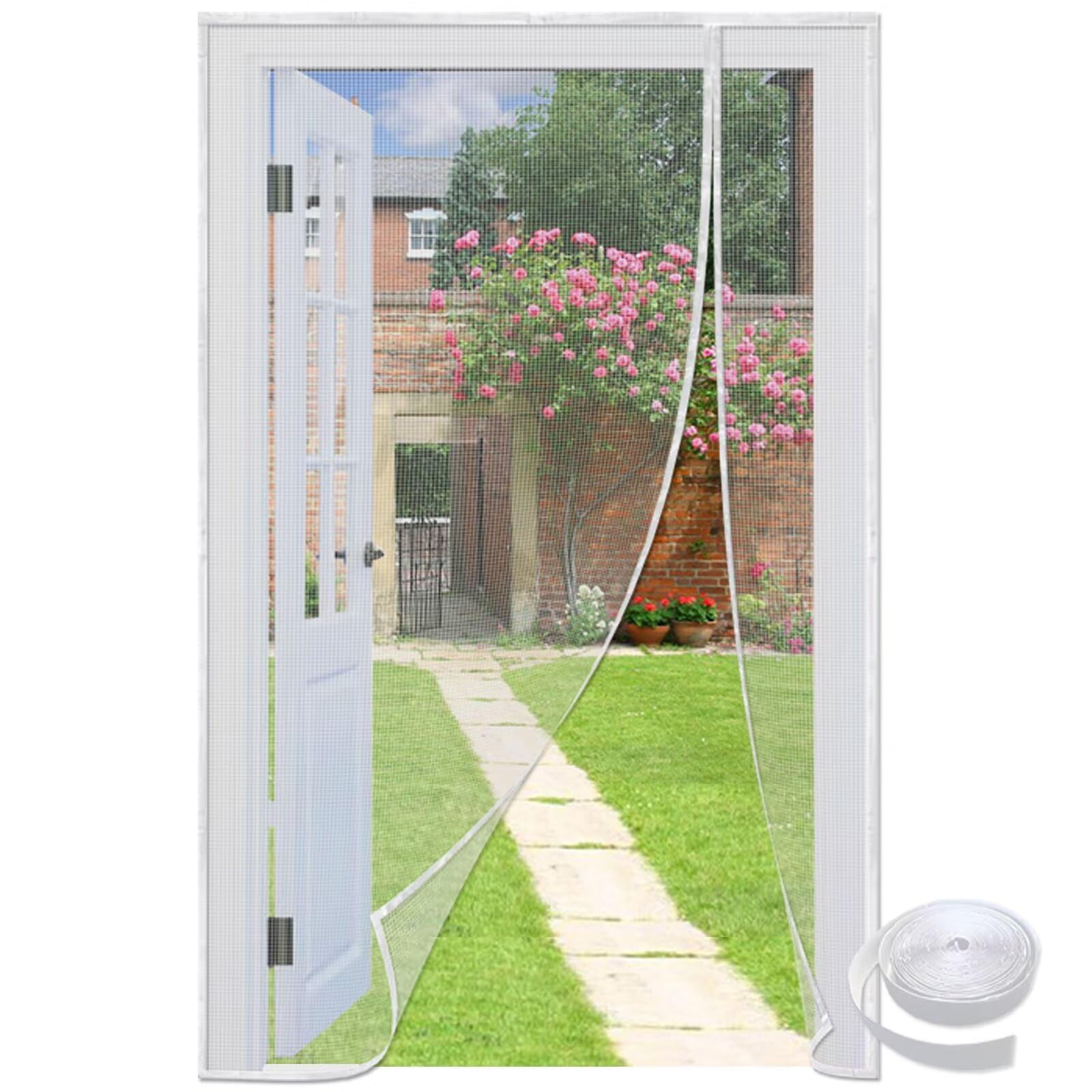 Zanzariera Magnetica 160x260cm Bianco Zanzariera Magnetica per Porta Non È Necessario Praticare Fori Tende Porta Finestra per Porte Finestre Scorrevole Balcone, Chiusura Automatica