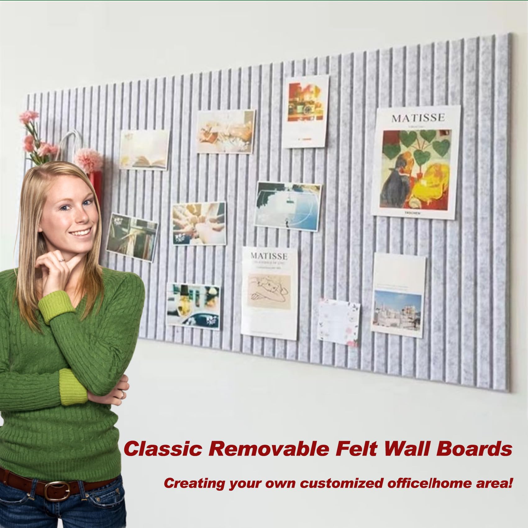 Large Felt Wall Tiles Cork Boards for Office 90x120CM Felt Bulletin Board Photos Boards Pin Board for Walls Home Decor Photos Memos Noise Reduction Boards(Silver Gray - Image 3