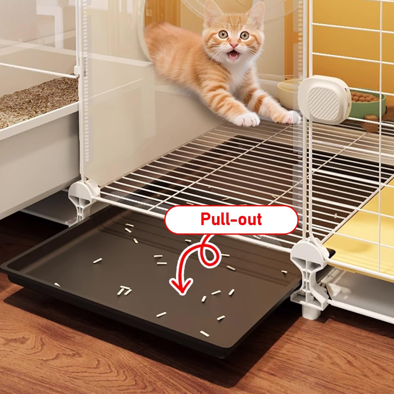 Gabbia per Gatti da Interno con Lettiera, Recinto Multifunzione in Pannelli PP e Rete Metallo, Facile da Pulire per Gatti Conigli Piccoli Animali(70x45x42cm)