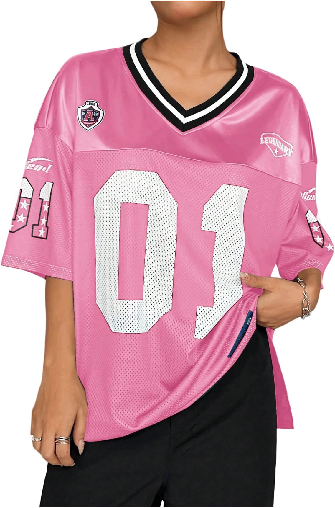 SOLY HUX Jersey Shirts for Women Y2k Graphic Number Oversized Tees V Neck Half Sleeve Cute Soccer Streetwear T Shirt Tops