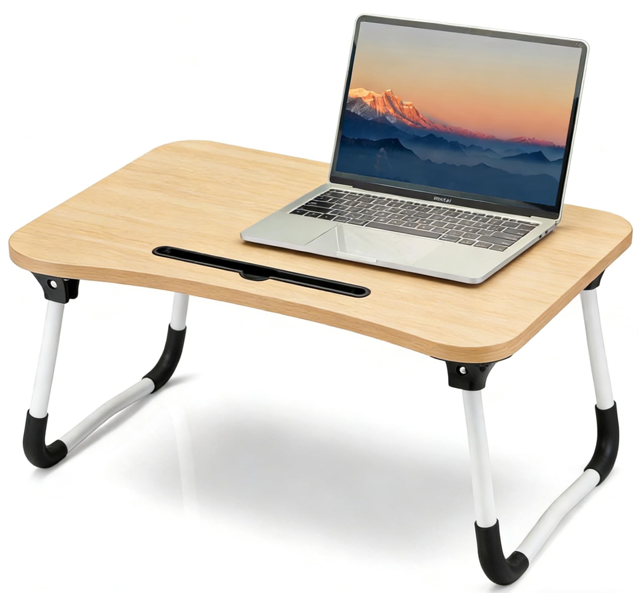 Bandeja para Cama, Mesa de Cama Plegable Desayuno, Ergonómica, Ideal para Portátil, Ordenador y Libros, Mesa Auxiliar con Atril para Leer en la Cama, 50x30x22 cm,Madera