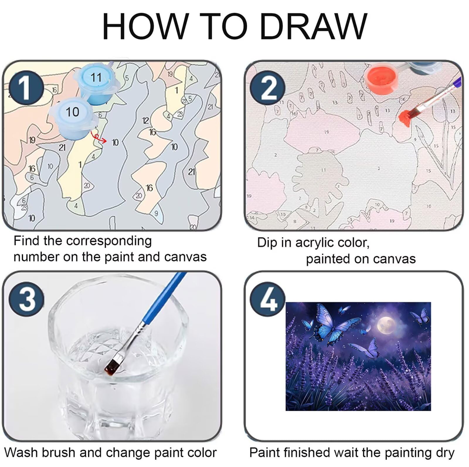 Dipingere con i Numeri Adulti Farfalla Dipingere con i Numeri Luna Paint by Numbers Hobby Creativi Adulti Fai Da Te Tela di Pittura a Olio Kit, Decorazioni Donna Regalo 60x80cm Senza Cornice Y3-345