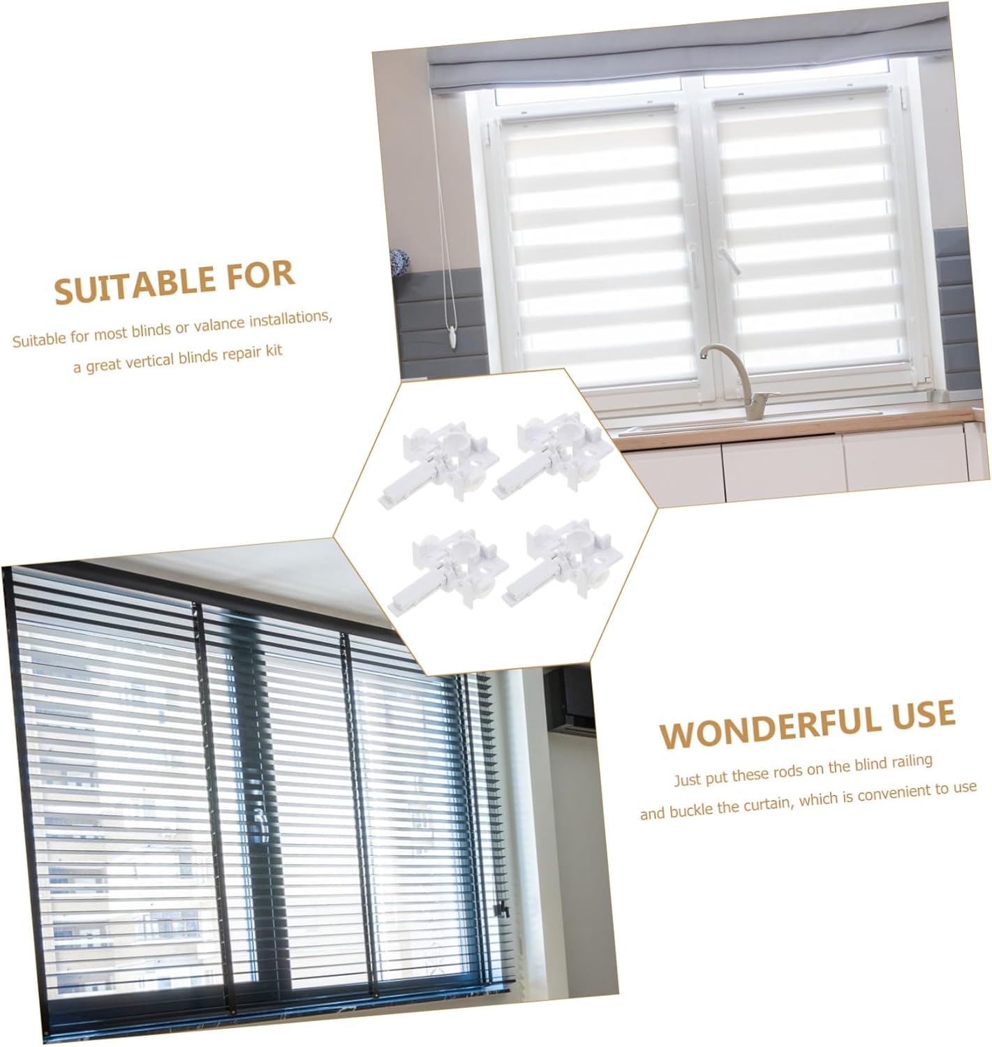 4pcs Vertical Blind Repair Kit Carrier Parts Easy Install Plastic Vertical Blinds Replacement Resistant White Color