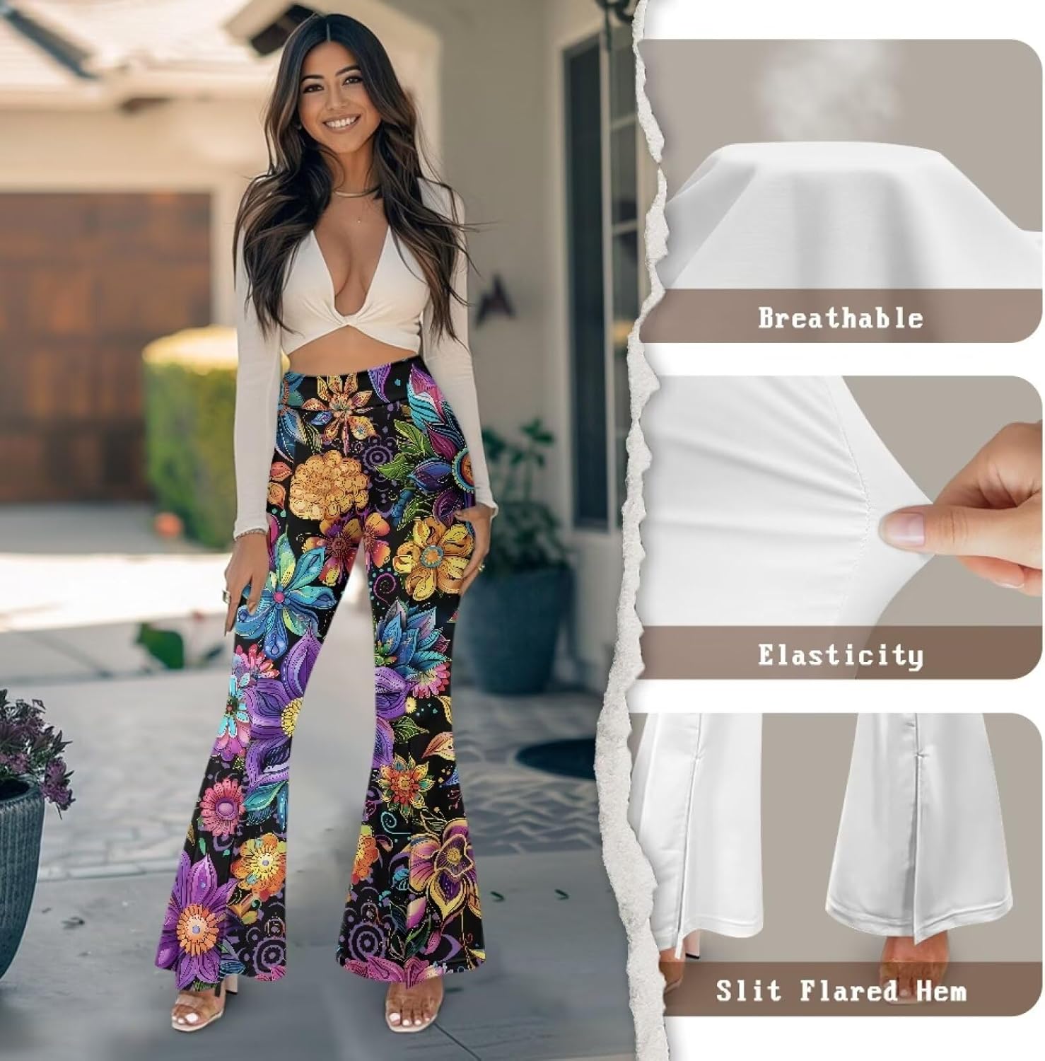 Flared Yoga Pants for Women Bell Bottom Leggings Plus Size Soft High Waisted Tummy Control Butt Liftin - Image 6