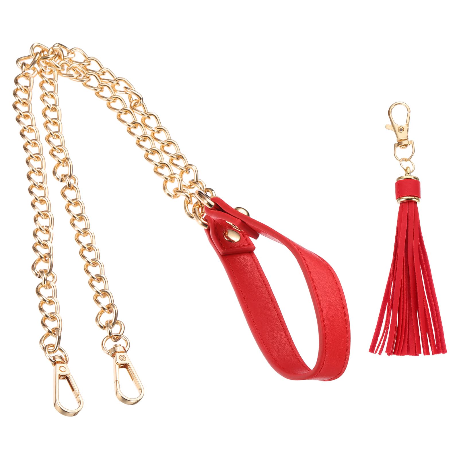 PATIKIL Purse Chain Strap, 39 Inch Leather Chain Straps Purse Strap Replacement with Tassel for Crossbody Bag Handbag Woman Red/Gold