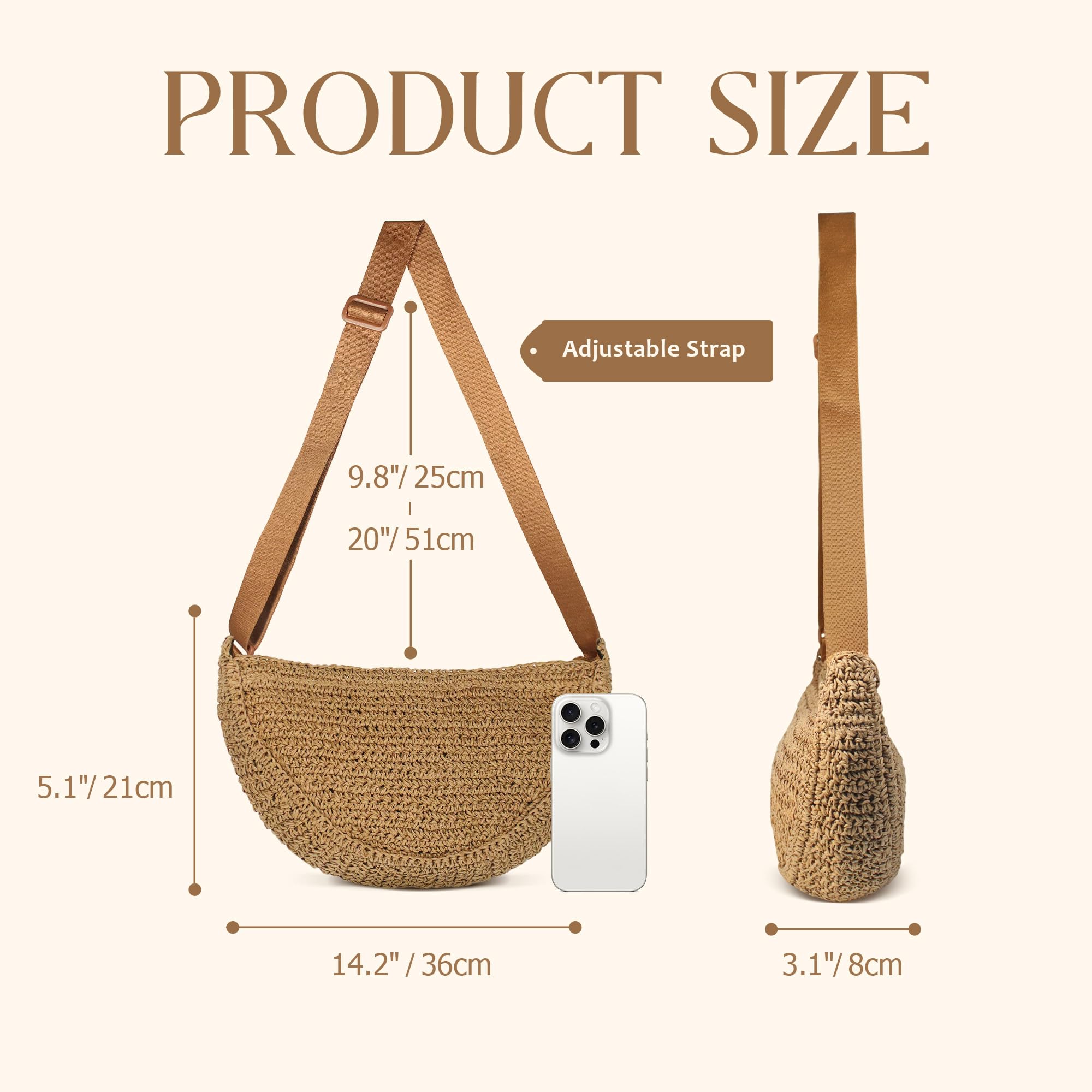 Paille Croix Corps Sac pour Femmes Été Tressé Plage Sac Croissant Bandoulière avec Sangle Réglable 2025
