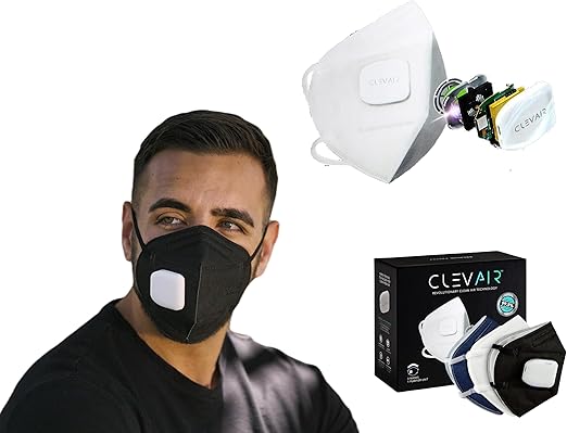 CLEVAIR- Face Mask with Cooling Fans, Rechargeable Battery, Respirator Mask with Filters, Reusable Face Mask, Wearable Air Purifier, Breathable, Dust Mask Woodworking, Painters, Construction, Sanding
