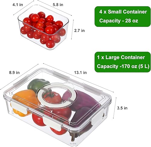Miniatura 2 de Taiuloo Bandeja dividida para verduras con tapa hermética, 4 compartimentos, caja extraíble para aperitivos, contenedor de charcutería, organizador