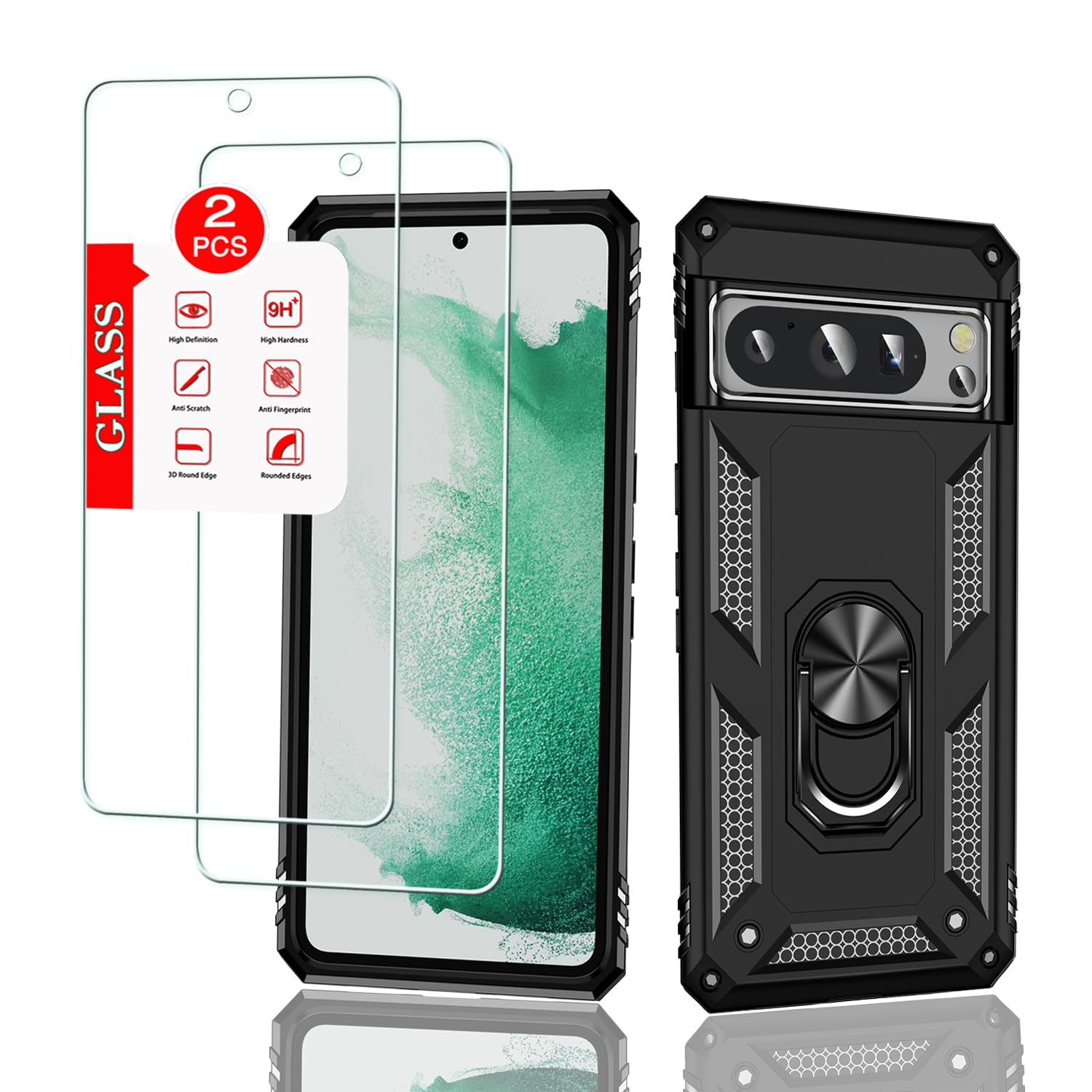 SKMY For Pixel 8 Pro Case,with Screen Protectors And Camera Cover,[Military Grade] 16ft.Drop Tested Cover With Magnetic Kickstand Protective Case For Pixel 8 Pro, Blue - View #10