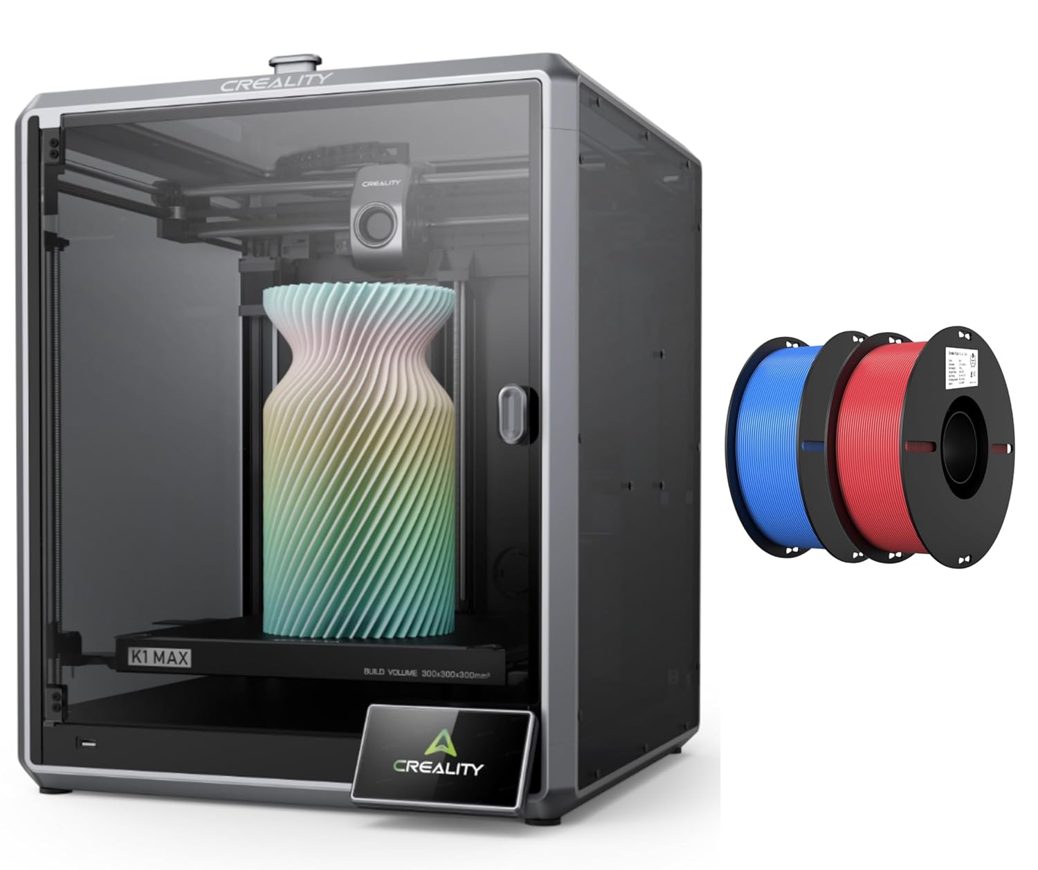 Creality K1 Max 3D Printer, Fully Assembled Auto Leveling 3D Printers Bundle with Creality 2kg Blue & Red PLA