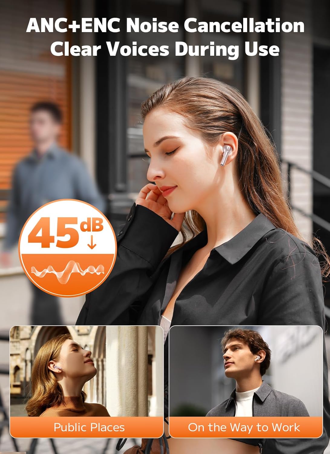 Wireless Earbuds, Bluetooth 5.4 Ear Buds with Multifunctional Touch Screen, ANC/ENC Noise Cancelling Headphones with 48H Playtime, Bass Stereo Sound, for Laptop, Android/iOS, Pad, Rose Gold image 5 of 8 B0F6YLM362