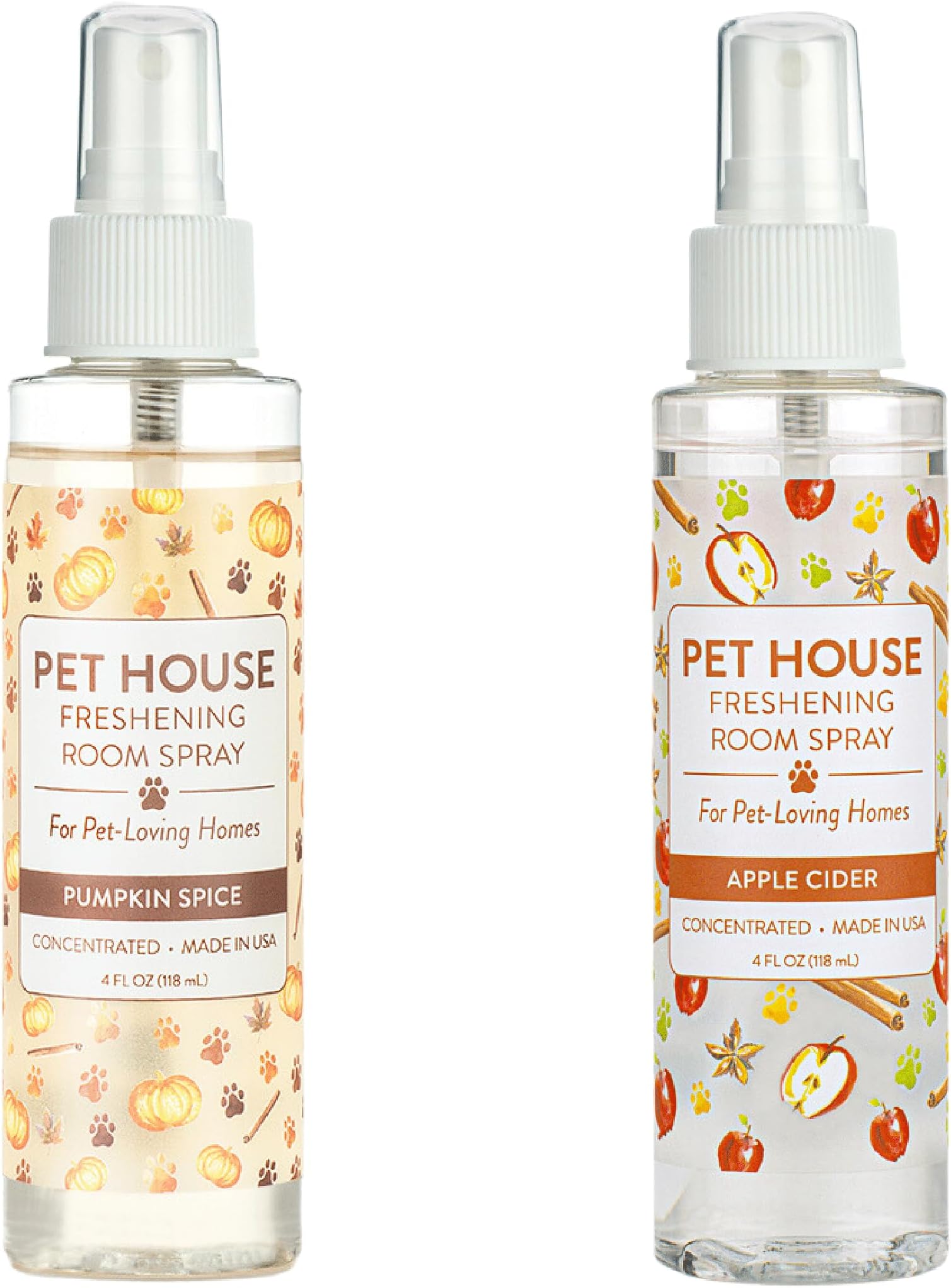 Concentrated Room Spray 4 OZ Dog and Cat Friendly Air Freshener for Pet Odor, Apple Cider and Pumpkin Spice, Pack of 2
