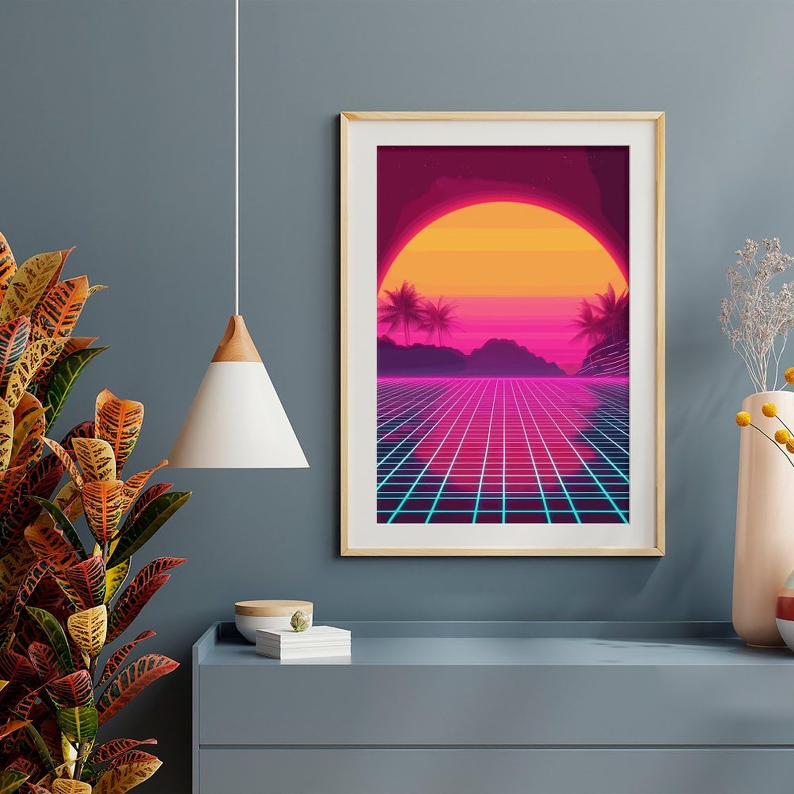 Amazon.com: GTABVECT Neon Vaporwave Mountain Sun Poster Wall Art