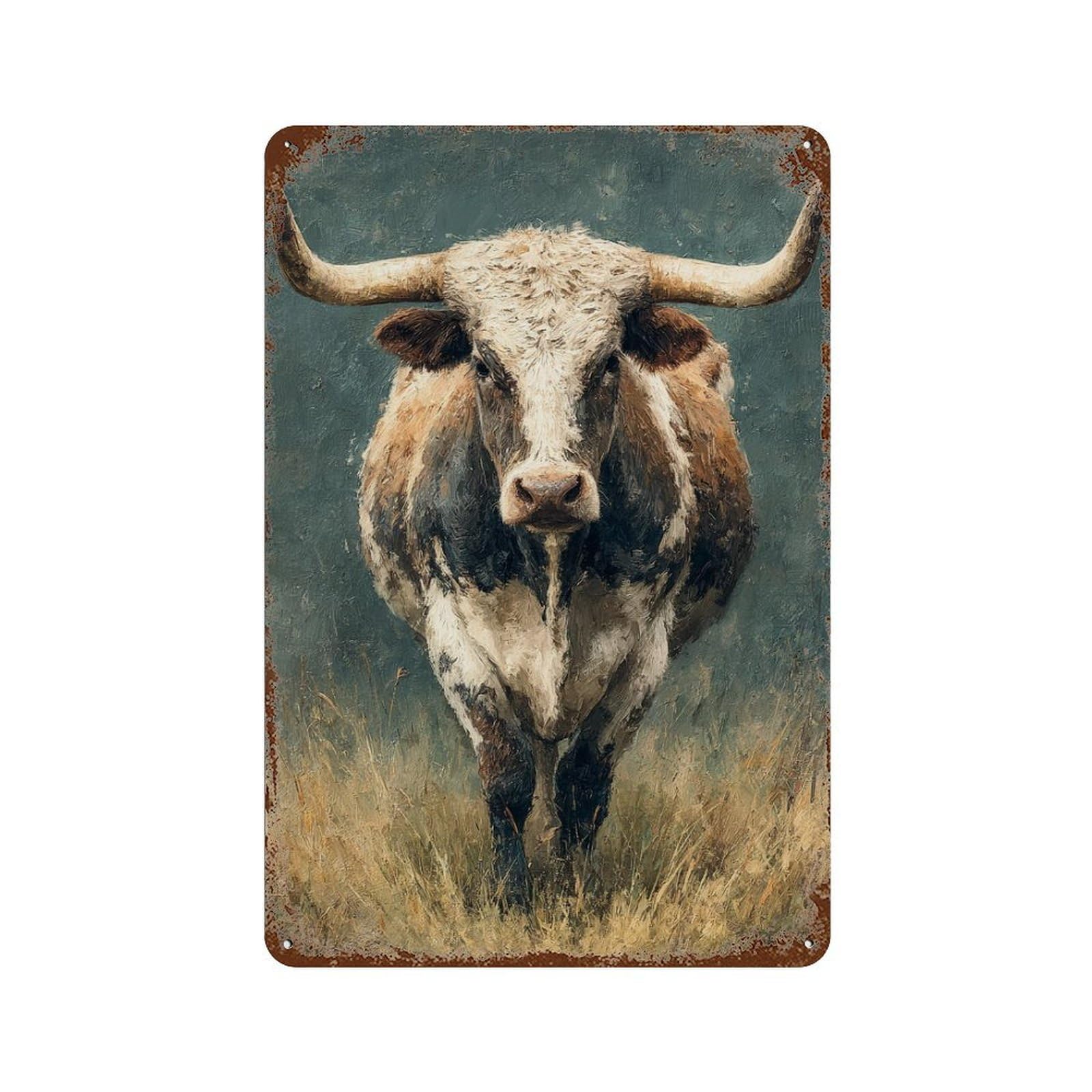 Rust Effect Bull Painting Rustic Tin Plaque 11.8"x7.9", Classic Wall Plaque for Shed, Workshop And Garage Wall Decor