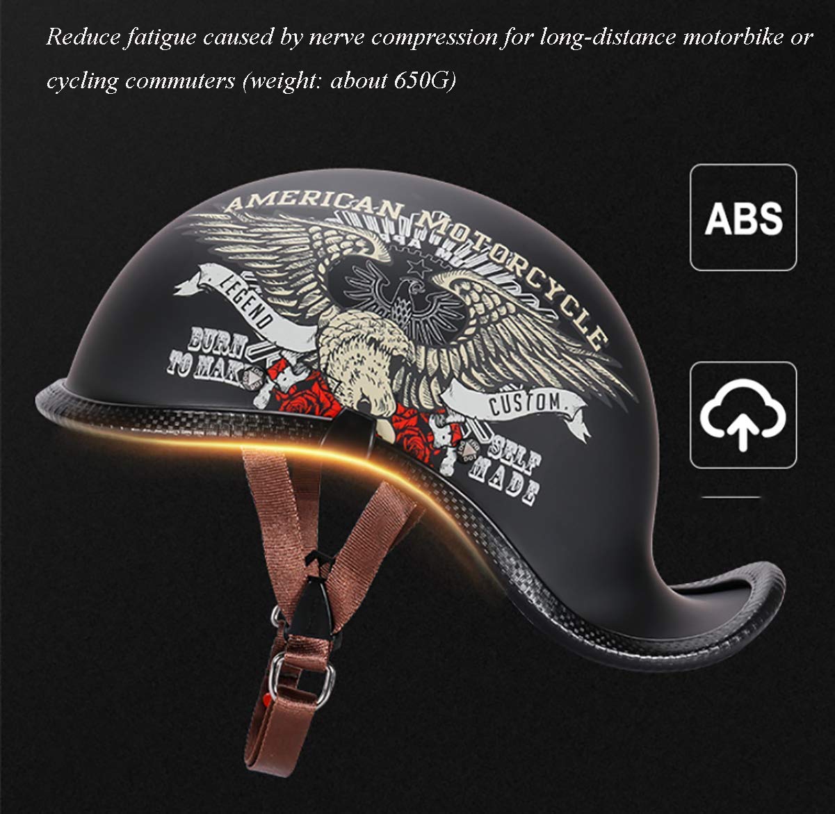 Open Gezicht Motorfiets Halve Helm ECE Goedgekeurde Duitse Stijl ABS Shell Vintage Open Gezicht Crusier Helmmuts Met Pilotenbril, Retro Halve Helm Chopper Scooter Crash Bromfiets G,M=57-58CM