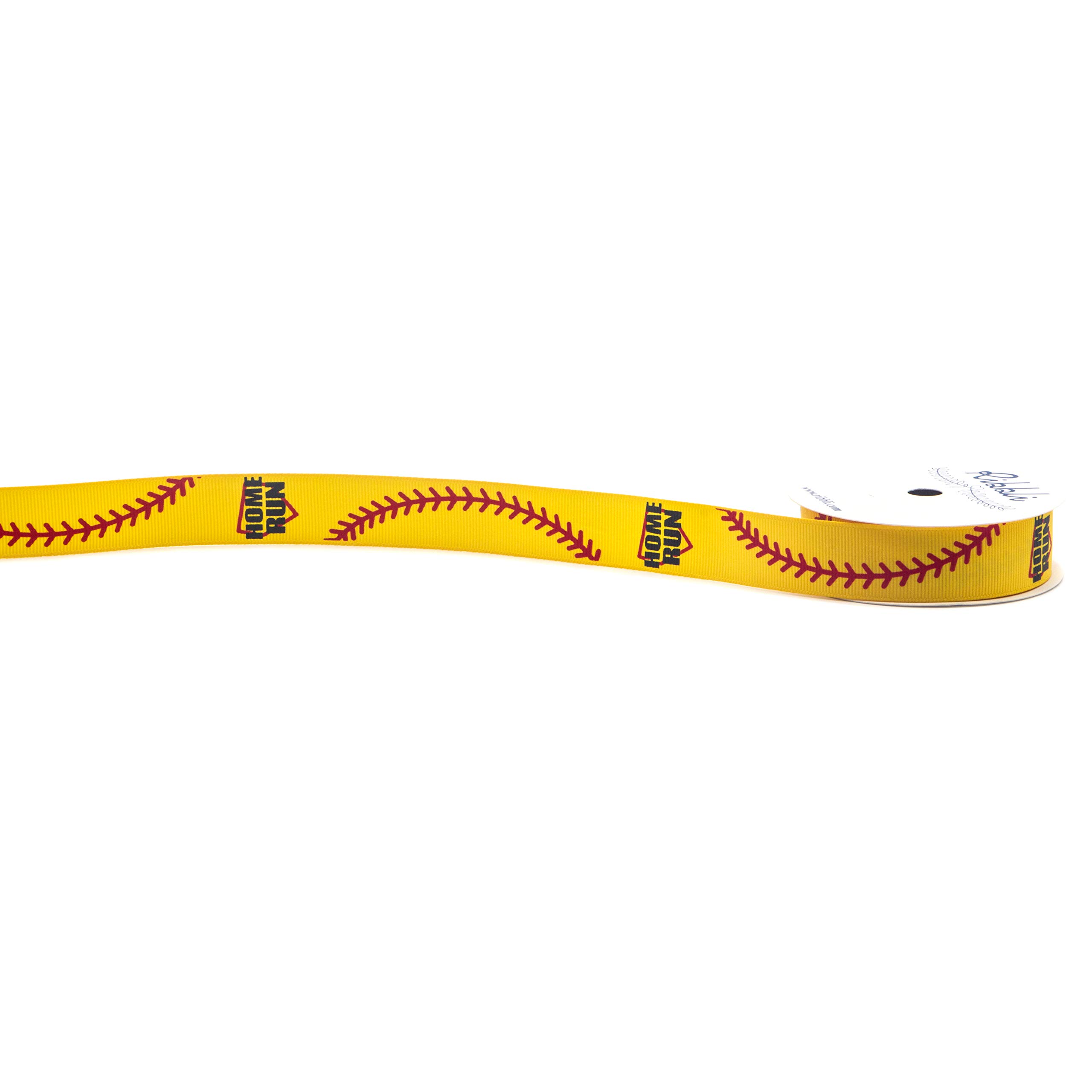 Ribbli Grosgrain Baseball/Softball Home Run Stitching Ribbon,7/8-Inch x 10-Yard,Yellow/Black/Red