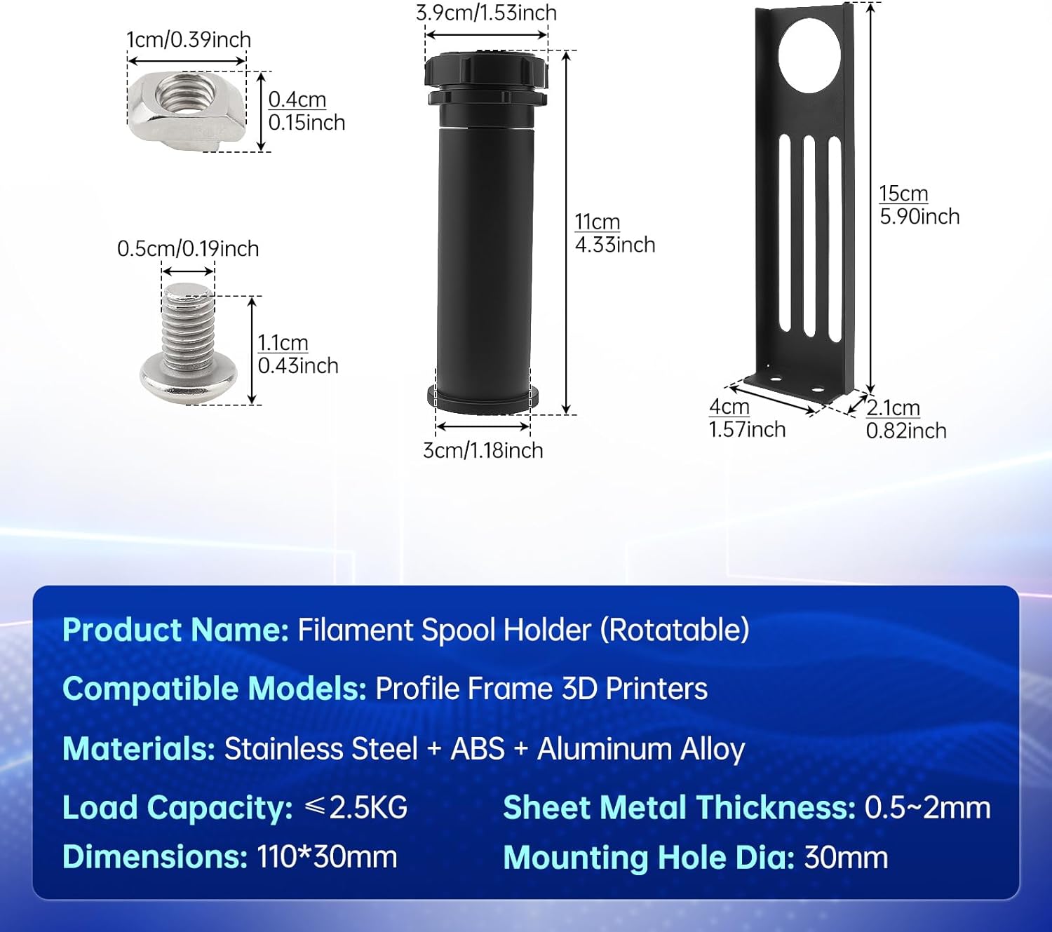 3d printer filament rack spool bracket holder with bearing rotatable fit for sidewinder x1 / ender 3 / cr10 series