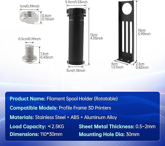 3D Printer Filament Rack Spool Bracket Holder with Bearing Rotatable Fit for Sidewinder X1 / Ender 3 / CR10 Series