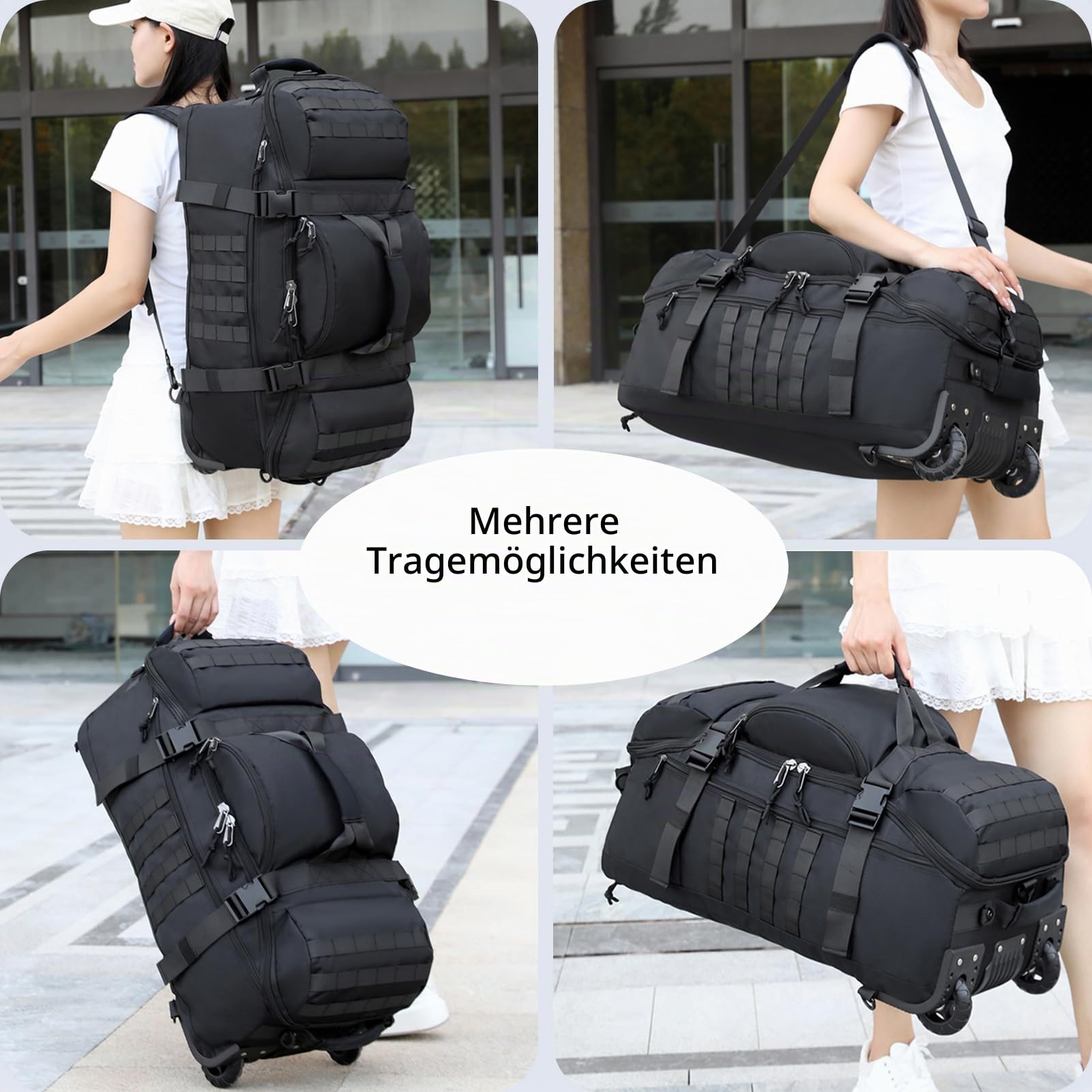 Reisetasche Mit Rollen 80L Große Sporttasche Rucksack Faltbare Wasserdicht Freizeittasche Handgepäck Für Reise Camping Gym Fitness Weekender Schwimmen Yoga Travel Overnight (Grün)