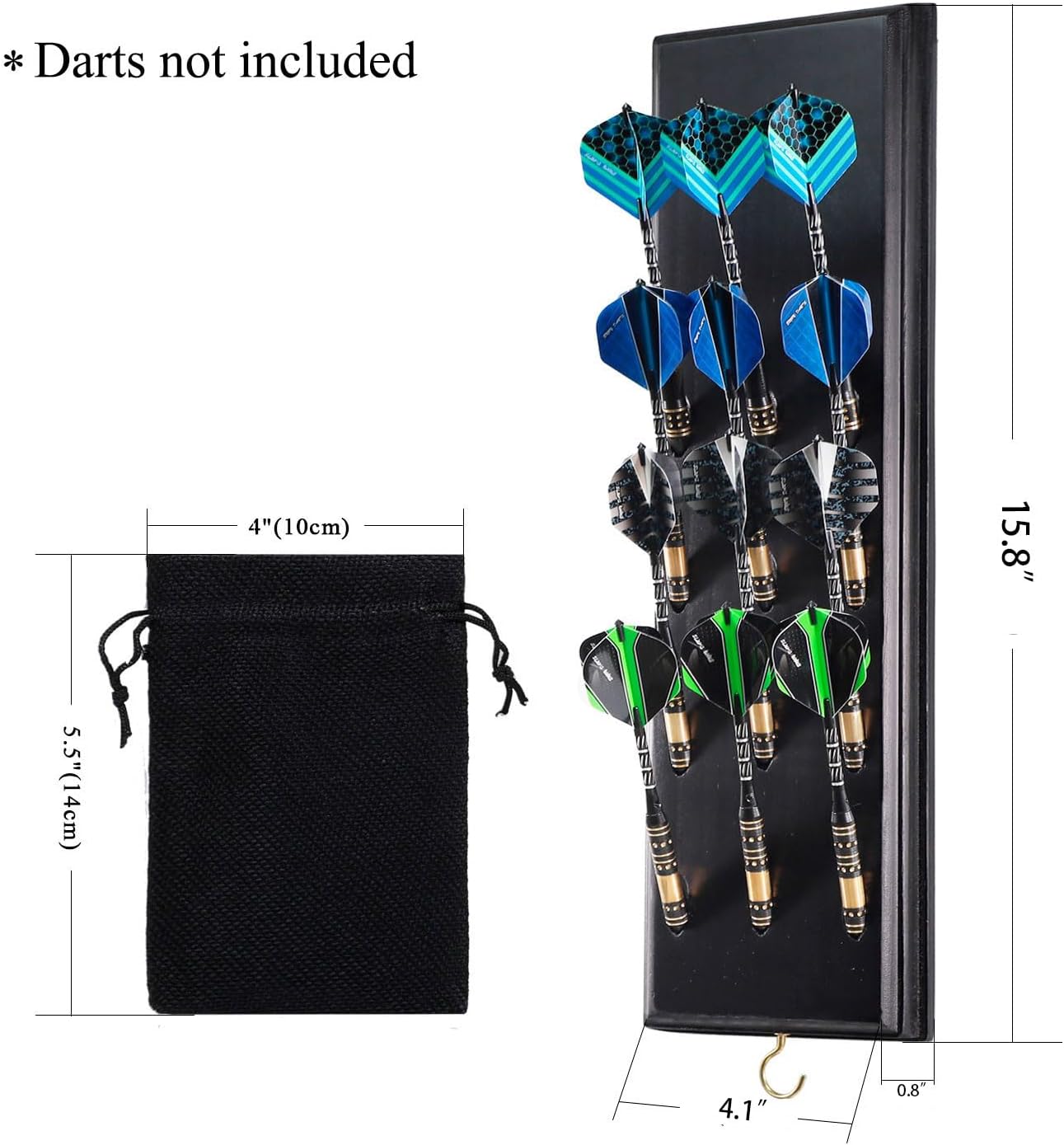 FDLS Darts Holder Wall Mounted Displays 12 or 15 Steel/Soft Tip Darts, Darts Caddy for wall with Metal Hook, Accessory Storage Bag