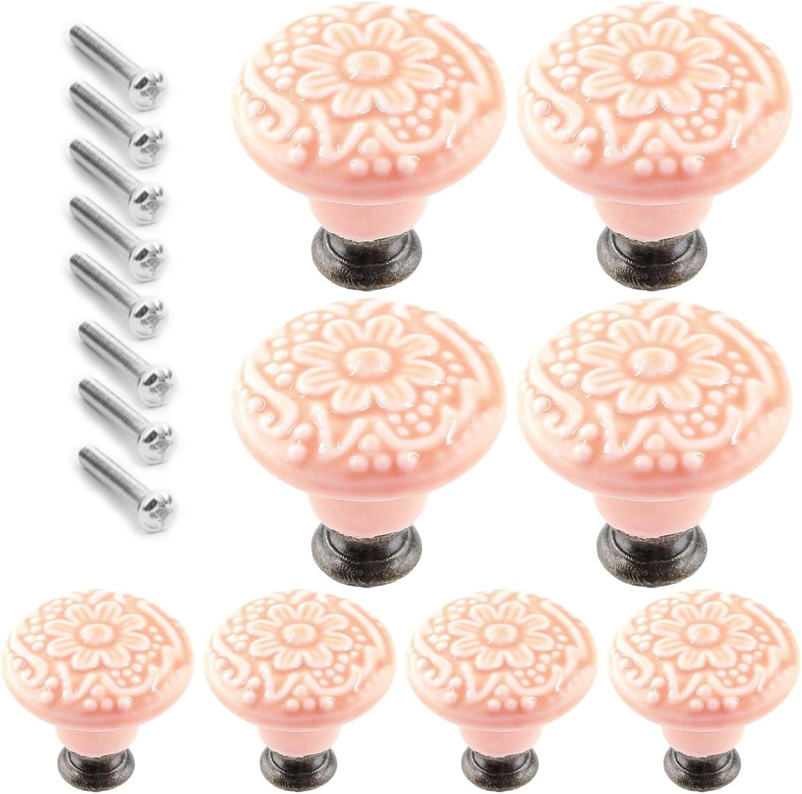 THE WHITE SHOP 8pcs Ceramic Knobs, Vintage Kitchen Cabinet Knobs Pulls, Retro Ceramic Dresser Knobs, Decorative Drawer Pull Knob Handles for Closet, Cupboard, Furniture Door Knobs (Size : PINK)